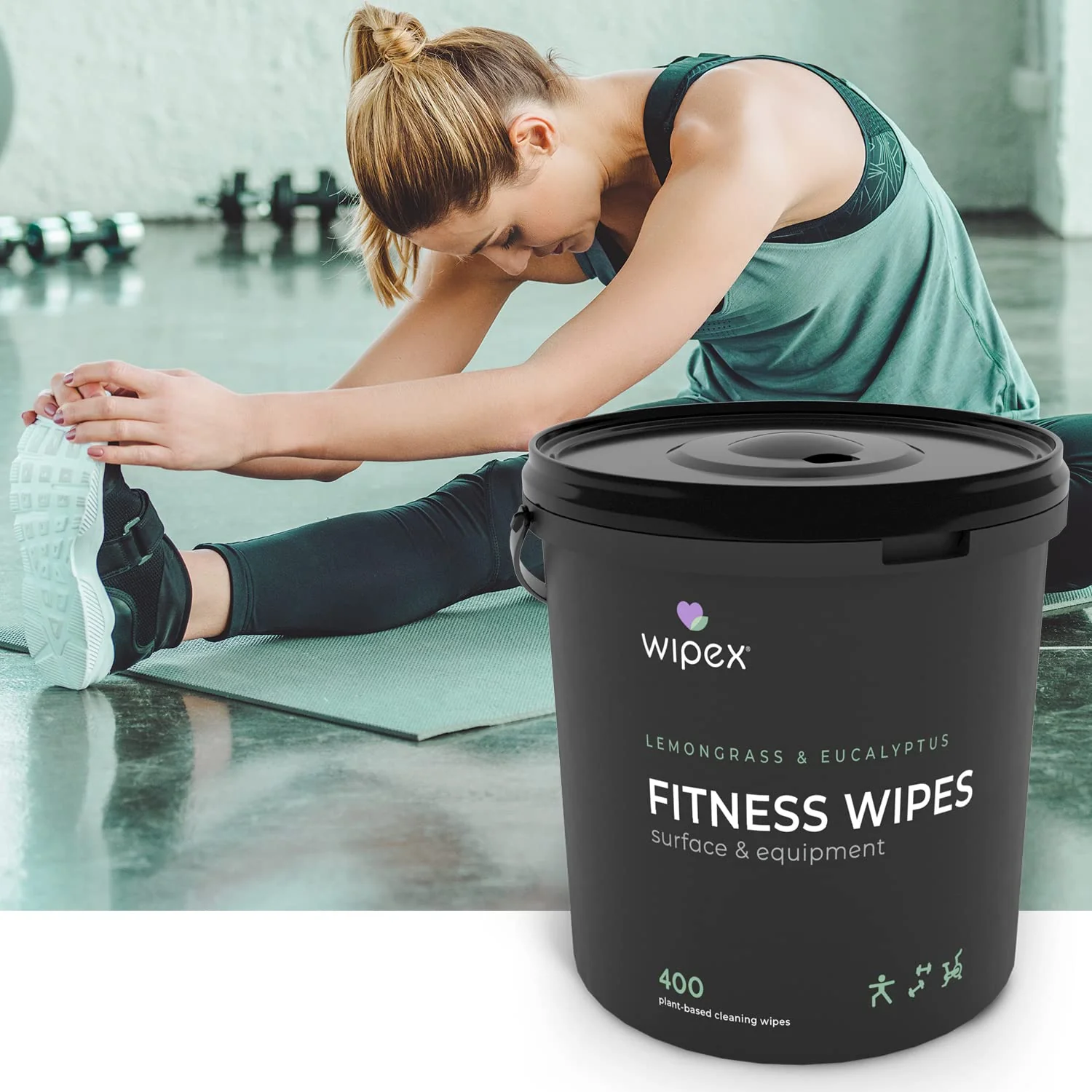 Wipex Yoga Mat Cleaner Wipes, EWG Verified, 400 Ct Plant-Based Lemongrass, Eucalyptus & Vinegar Wipes for Gym & Fitness Equipment & All Purpose Gym Cleaning - Safe for Peloton Bikes & Treadmills - Image 6
