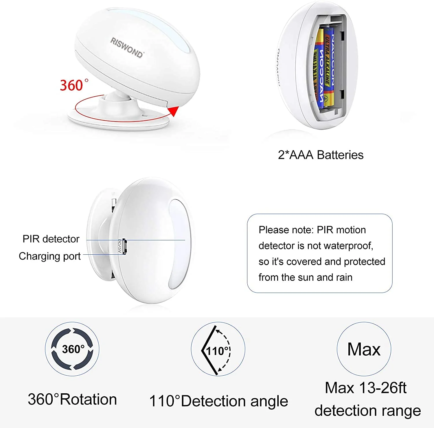 Wireless Motion Sensor Door Chime: Business Entry Doorbell Indoor Motion Detector Buzzer (500Ft Range, 32 Tunes, 5 Level Volume) Store Entrance Alert Bell Bed Alarm for Elderly Dementia Patients - Image 3