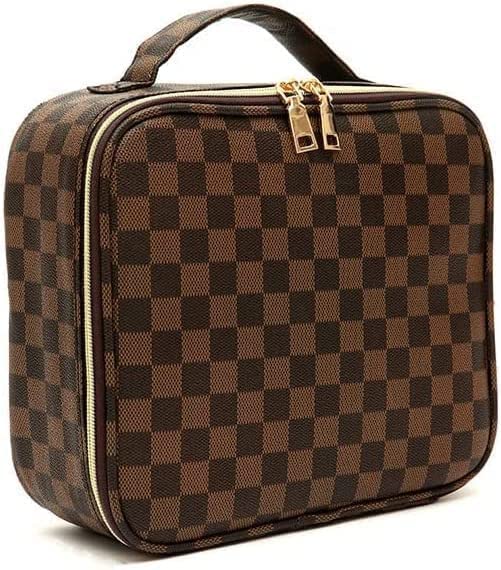 WIRIBEY Checkered Makeup Bag, Portable Makeup Bag with Adjustable Partition, Cosmetic Bags for Women Toiletry Travel Organizer Portable Make Up Bags for Christmas Birthday Gifts
