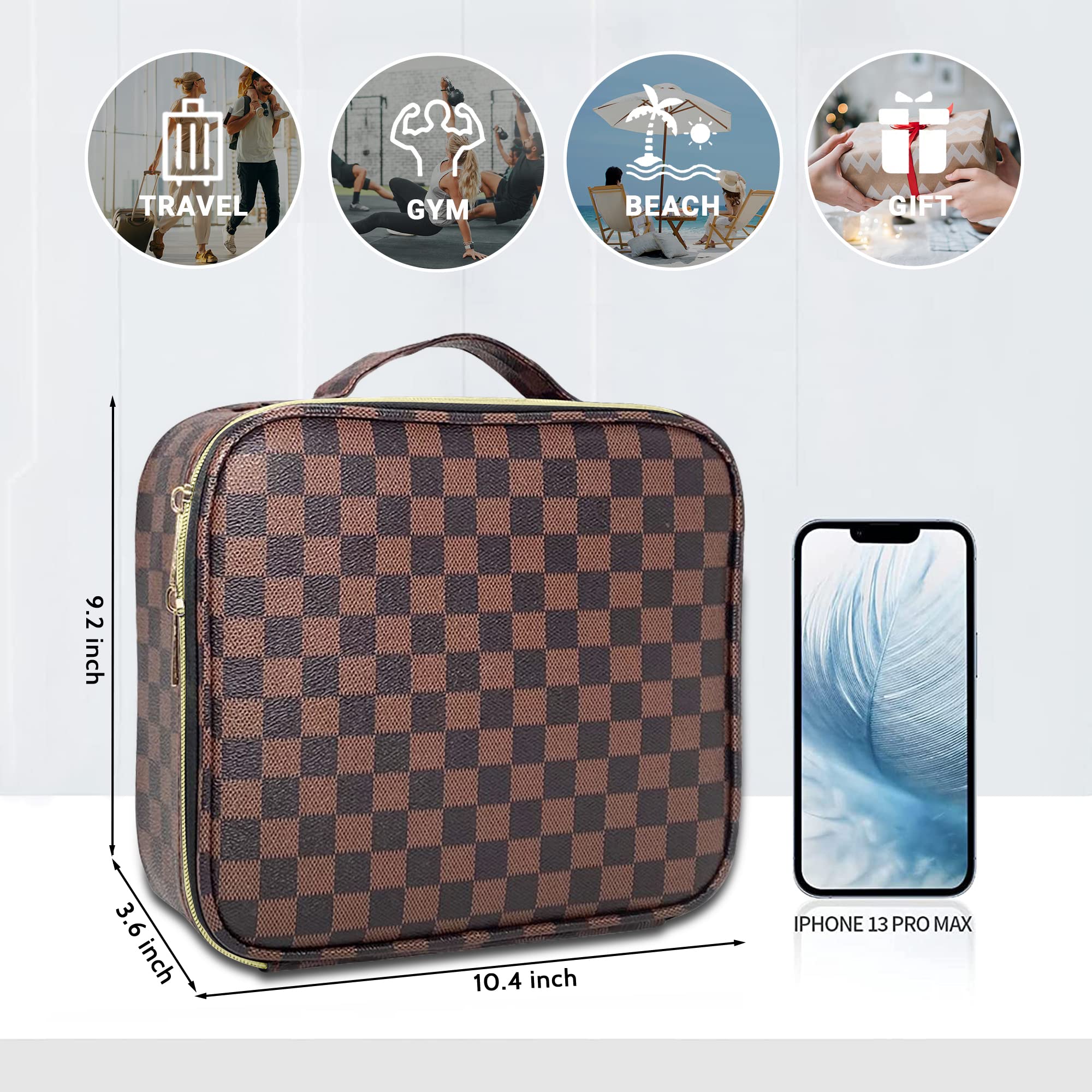 WIRIBEY Checkered Makeup Bag, Portable Makeup Bag with Adjustable Partition, Cosmetic Bags for Women Toiletry Travel Organizer Portable Make Up Bags for Christmas Birthday Gifts - Image 6