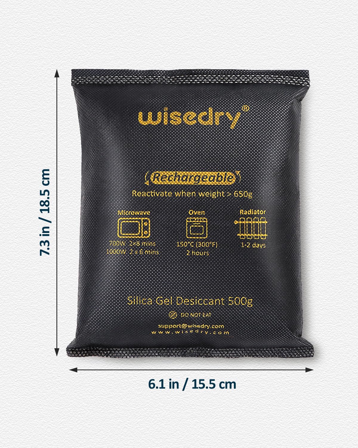 wisedry 2 x 500 Gram [2.2 lbs] Rechargeable Silica Gel Car Dehumidifier, Microwave Fast Reactivated Desiccant Packets Large for Gun Safe Closet Basement Garage Storage Moisture Absorber Bag Reusable - Image 2
