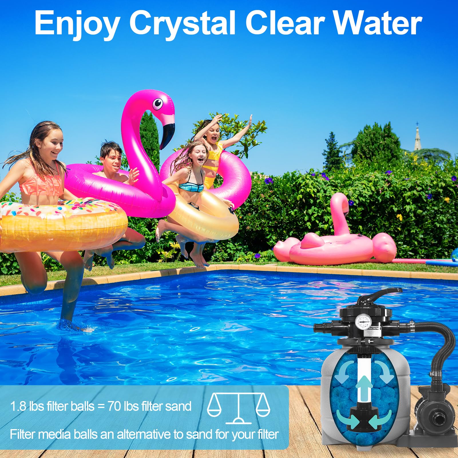 WLLEYAY 1.8 lbs Pool Filter Balls, New Upgrade Efficient Swimming Pool Filter Sand Alternative, Reusable Eco-Friendly Blue Filter Media Balls, Replace 70 lbs Filter Sand, Lasts for Several Seasons - Image 3
