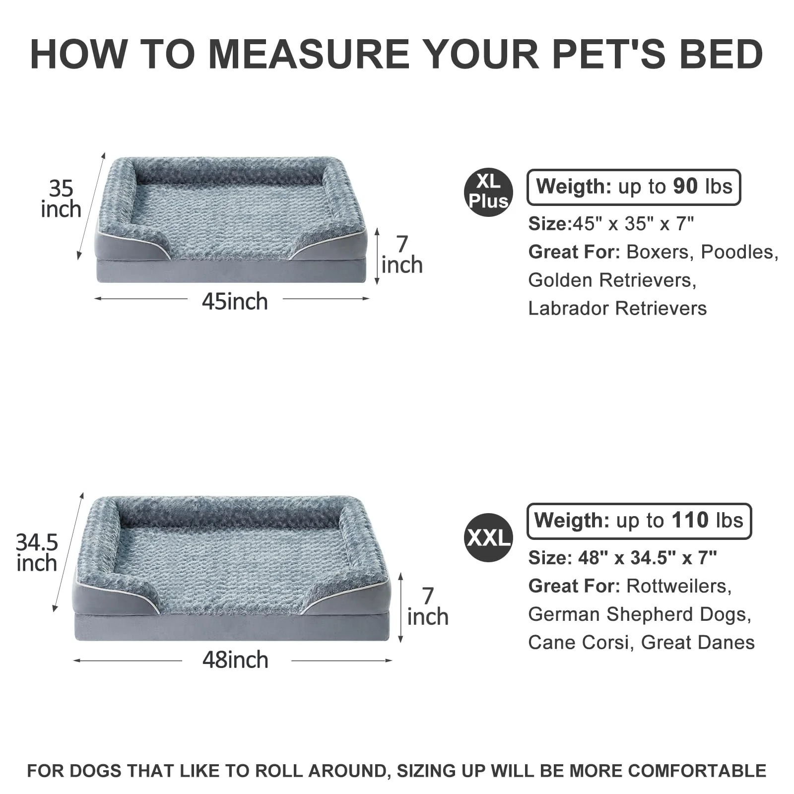 WNPETHOME Dog Beds for Large Sized Dogs, Washable Orthopedic Dog Couch Sofa Bed with Waterproof Lining & Non-Skid Bottom for Pet Sleeping