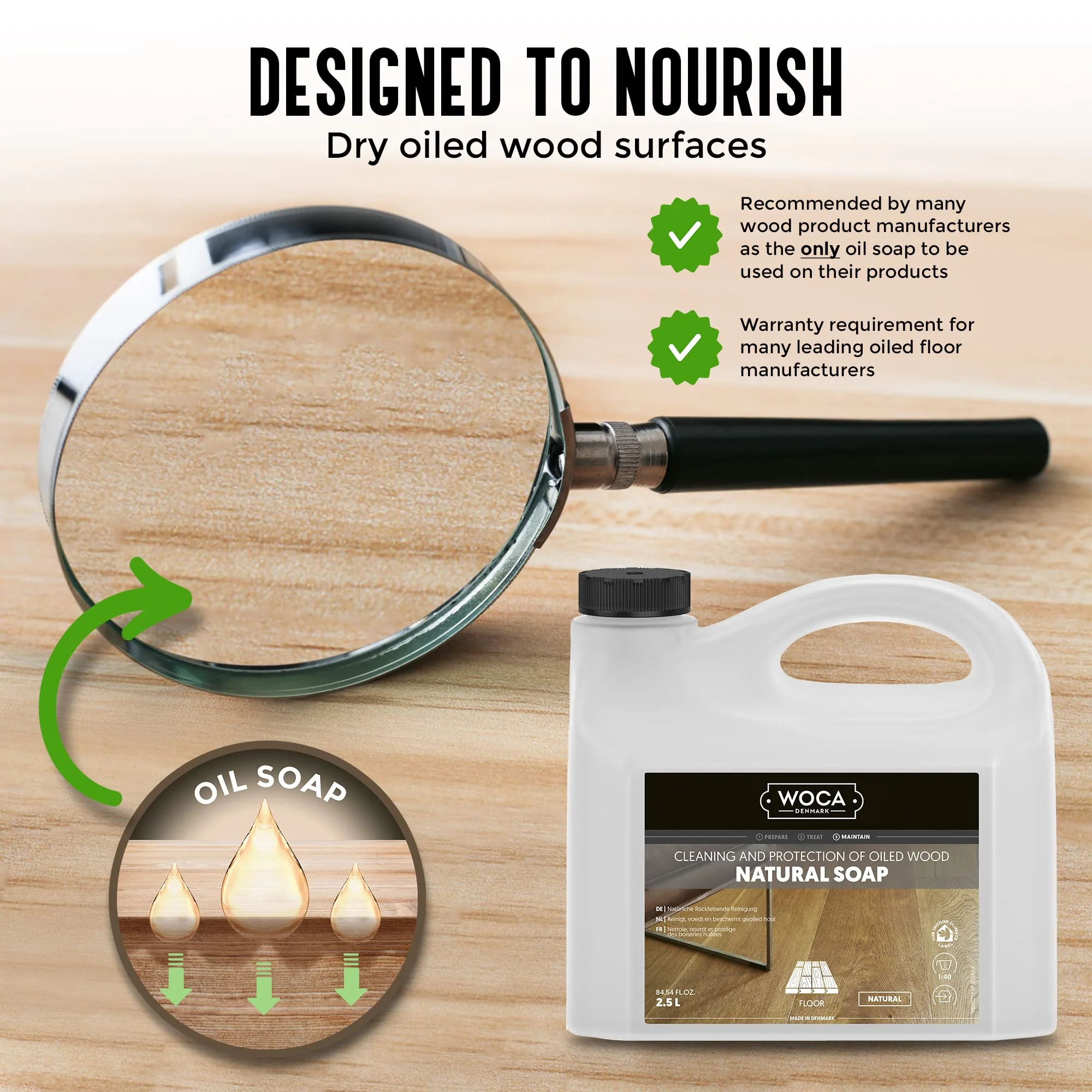 WOCA Natural Soap, Natural 1L - Concentrated Wood Cleaner for oil finished hardwood floors, tables, millwork, cutting boards, countertops and butcher block - Image 3