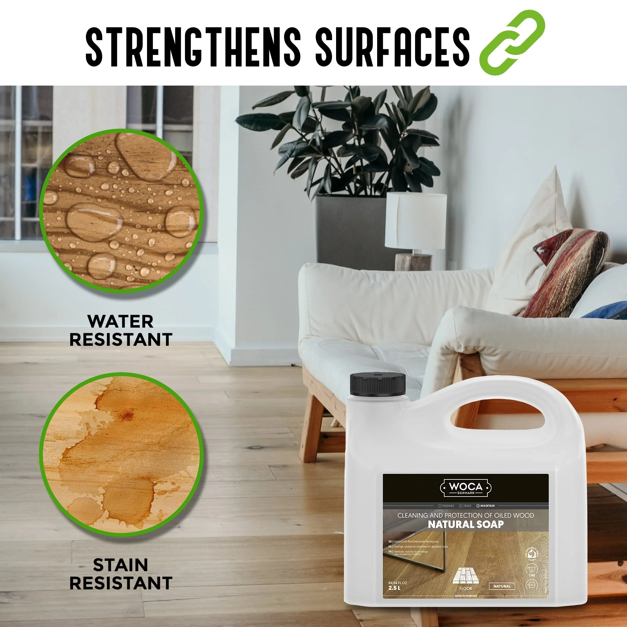 WOCA Natural Soap, Natural 1L - Concentrated Wood Cleaner for oil finished hardwood floors, tables, millwork, cutting boards, countertops and butcher block - Image 5