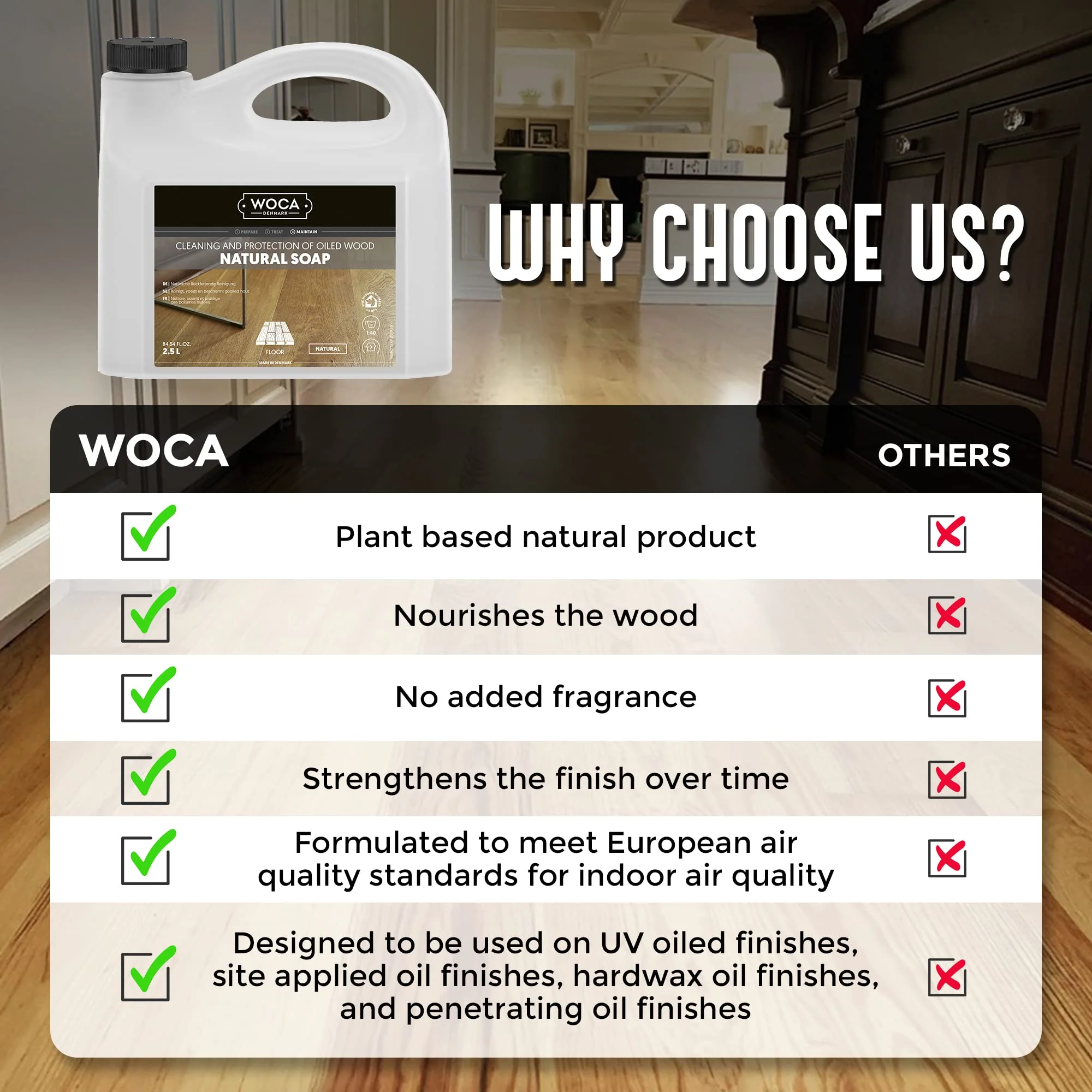 WOCA Natural Soap, Natural 1L - Concentrated Wood Cleaner for oil finished hardwood floors, tables, millwork, cutting boards, countertops and butcher block - Image 6