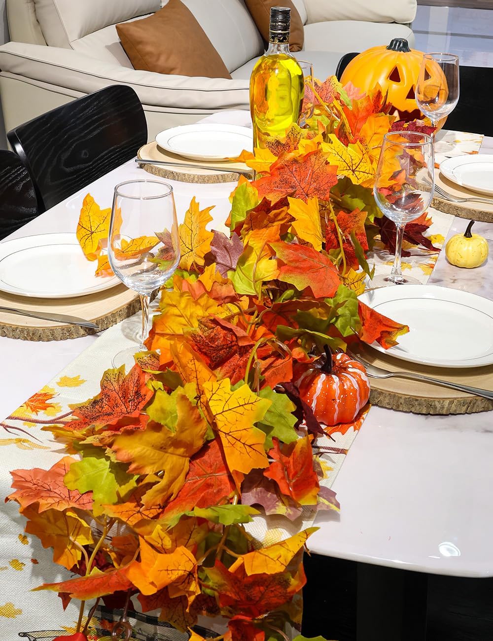wohohoho 4 Packs Fall Garland Maple Leaf, 5.9Ft/Pieces Fall Leaves Garland 7 Maple Leaves Hanging Vines for Autumn Decor Halloween Thanksgiving Christmas Indoor Outdoor Decorations - Image 2