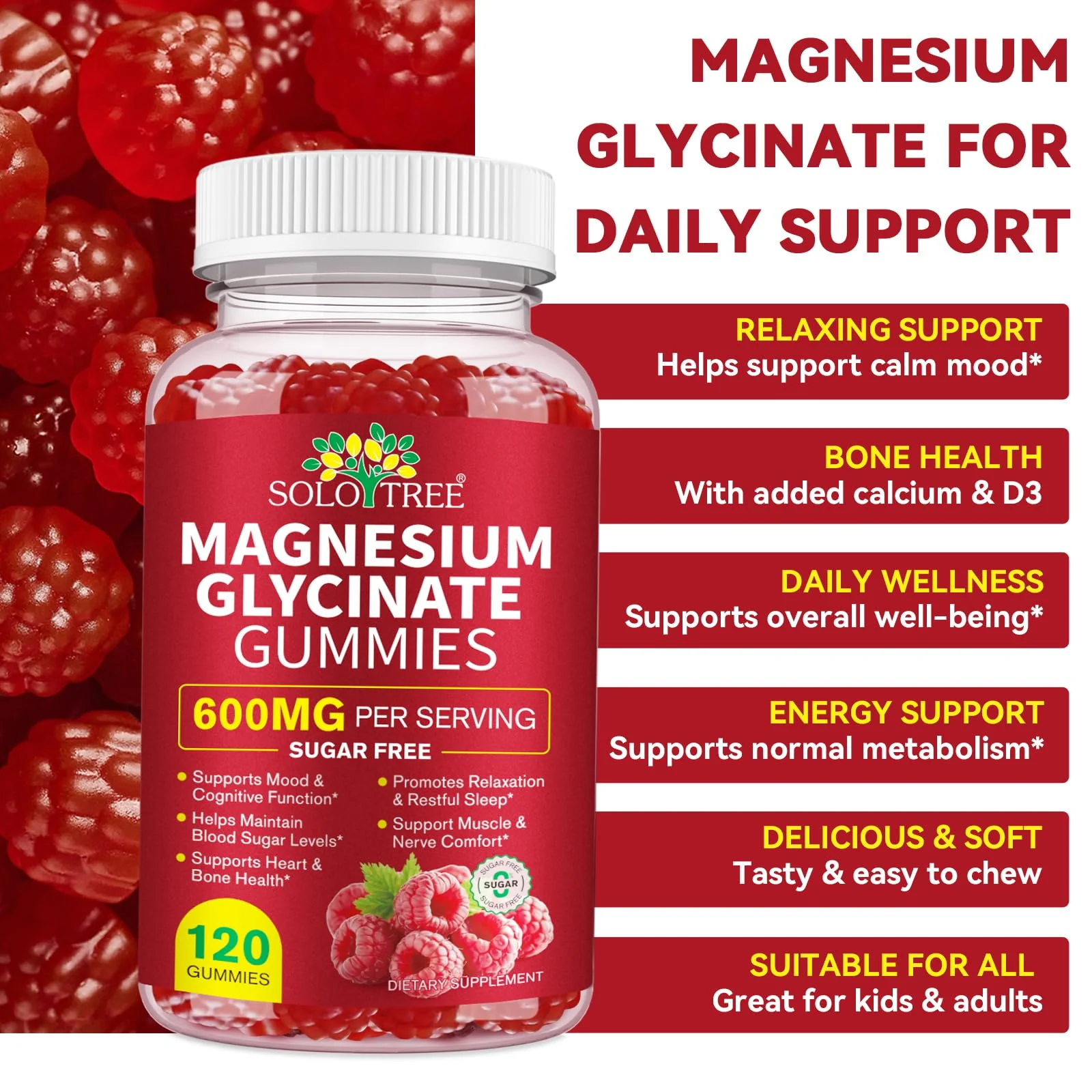 WOJBALMN Magnesium Glycinate Gummies,240 Count Magnesium Complex Supplement |Sleep, Calm & Relaxation Support|High Absorption MagnesiumGummies for Women, Men & Family|Gluten-Free - Image 6
