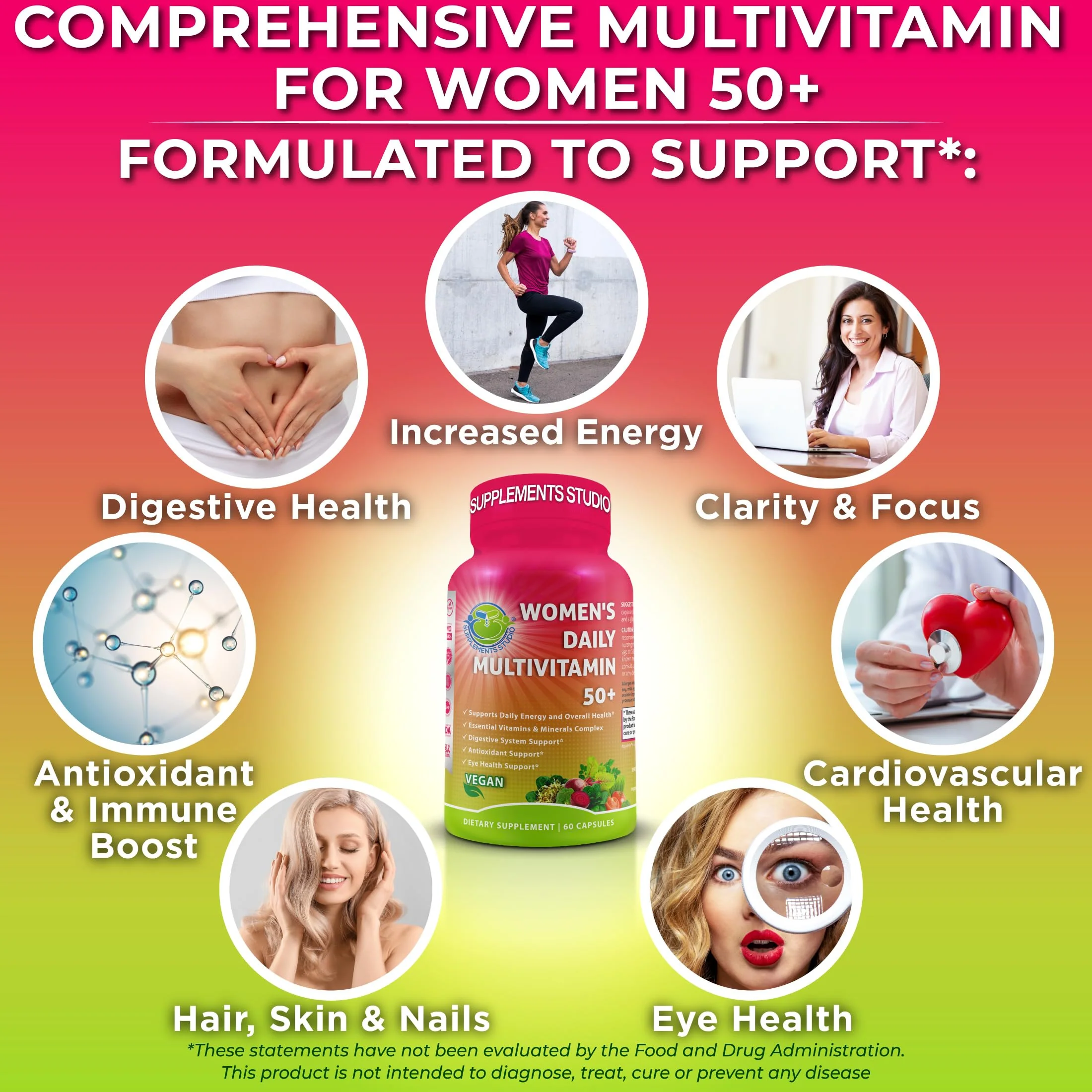 Women's Daily Multivitamin 50 Plus - Vegan Methylated Multivitamin for Women 50 and Over with Biotin, Organic Superfoods & Lutein - Eye, Energy, Gut & Optimal Health Support - Easy to Swallow Capsules - Image 5