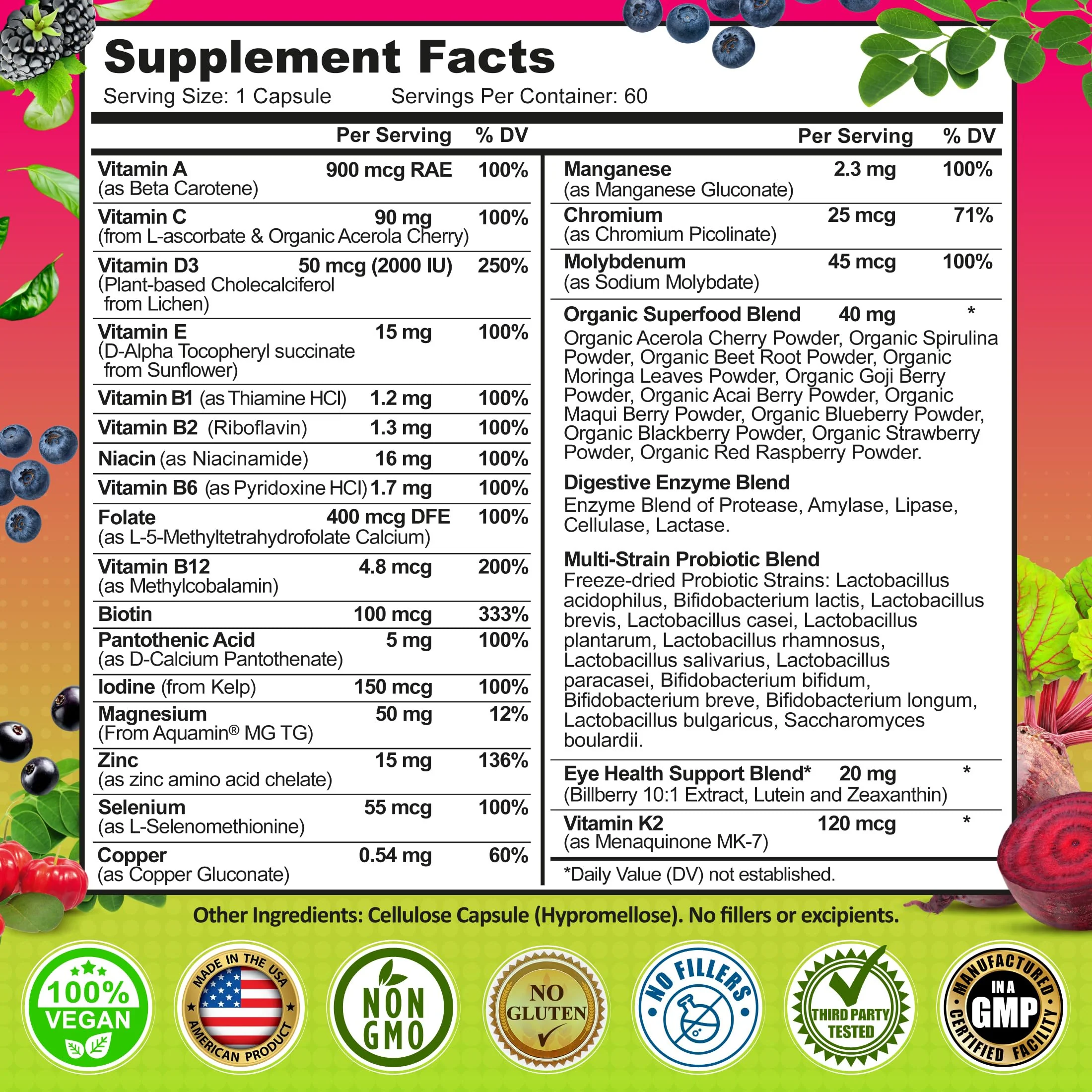 Women's Daily Multivitamin 50 Plus - Vegan Methylated Multivitamin for Women 50 and Over with Biotin, Organic Superfoods & Lutein - Eye, Energy, Gut & Optimal Health Support - Easy to Swallow Capsules - Image 6