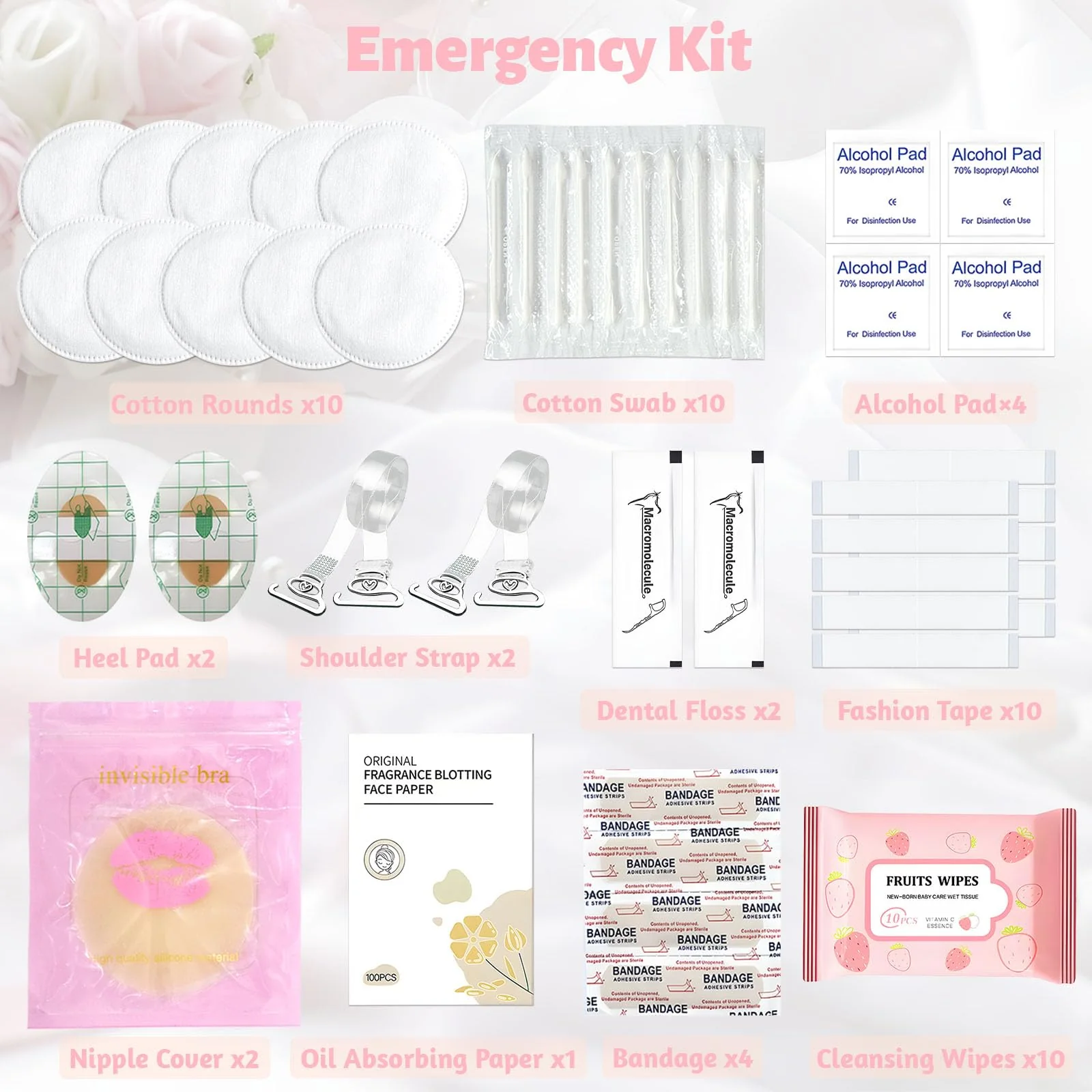 Women's Wedding Emergency Kit for Bride Wedding Survival Set with Makeup Bag, 42 Pc Wedding Daily Travel Essential Items - Image 3