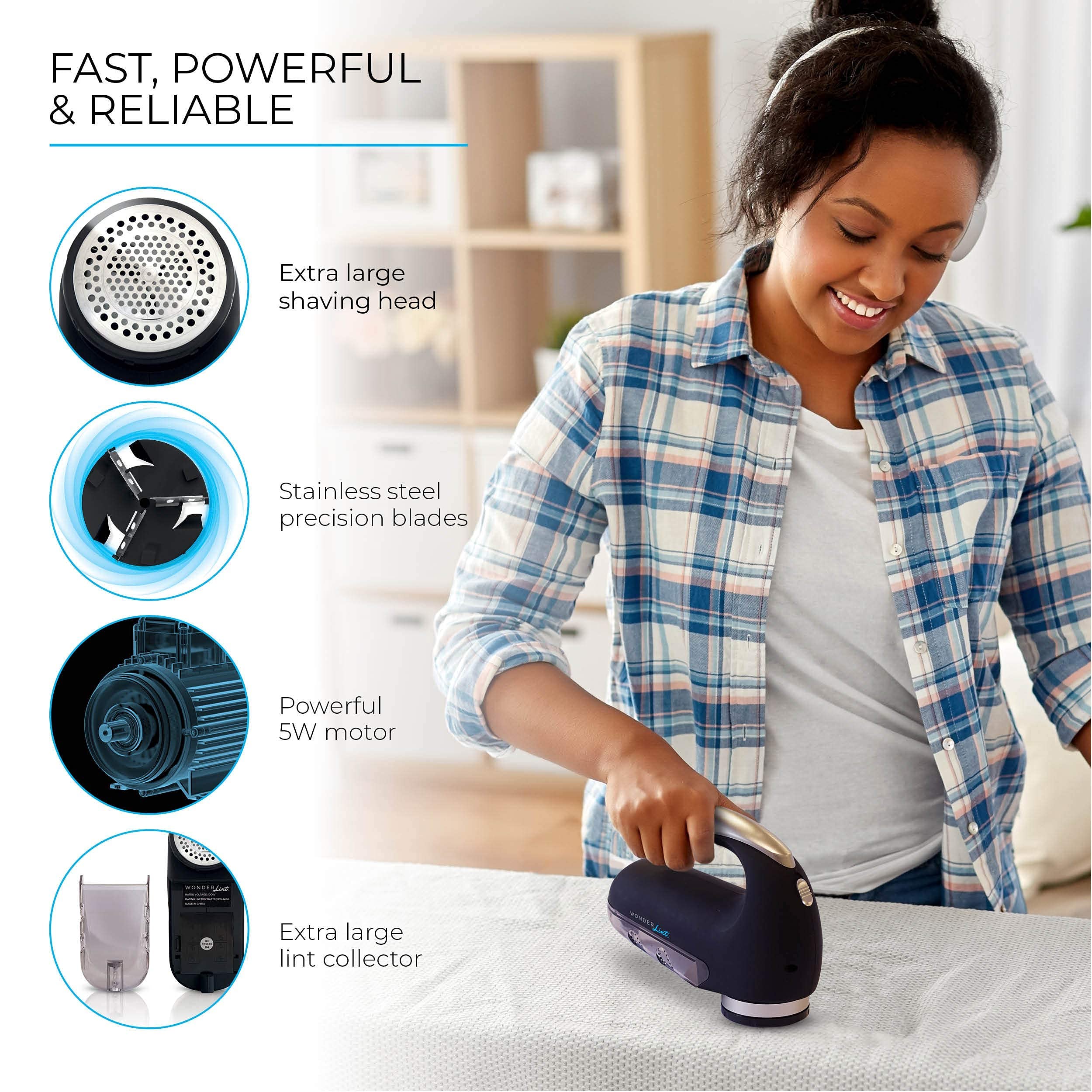 Wonder Lint Fabric Sweater Shaver Fuzz Pill Bobble Remover Depiller Electric Clothes Furniture High Speed Performance (5W Motor) 3 Sets of Spare Blades - Image 5