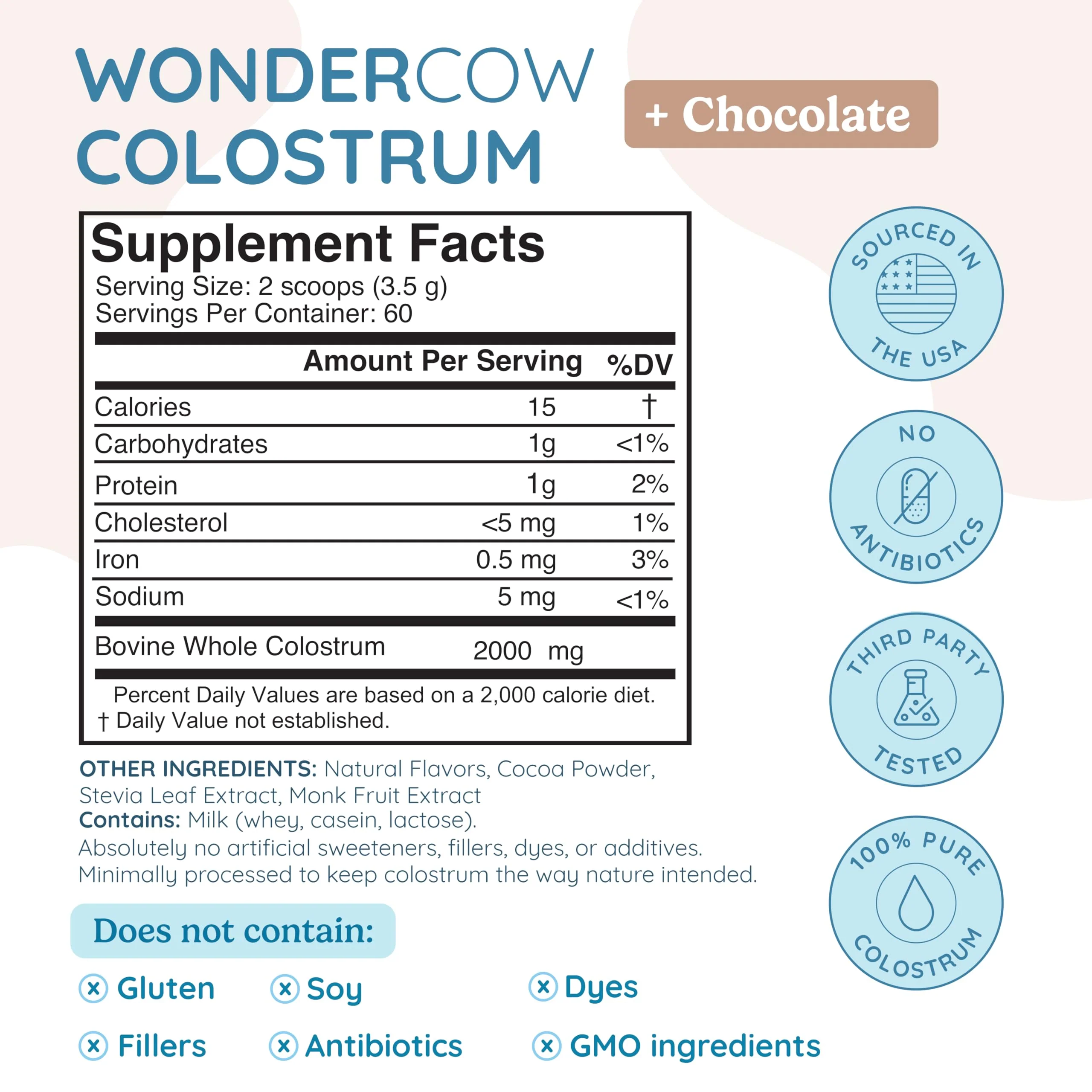 WONDERCOW Colostrum Supplement Powder for Gut Health, Immune Support & Wellness | Natural IgG Pure Whole Bovine Colostrum Superfood, Chocolate, 60 Servings - Image 2