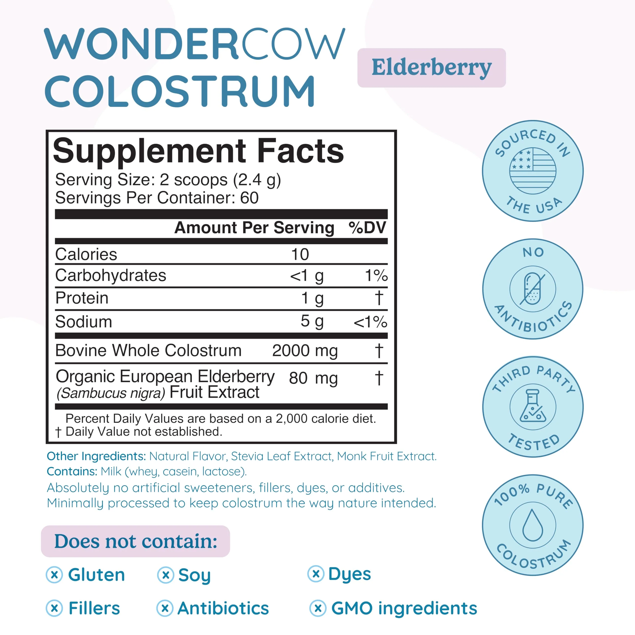 WONDERCOW Colostrum Supplement Powder for Gut Health, Immune Support & Wellness | Natural IgG Pure Whole Bovine Colostrum Superfood, Elderberry, 60 Servings - Image 3