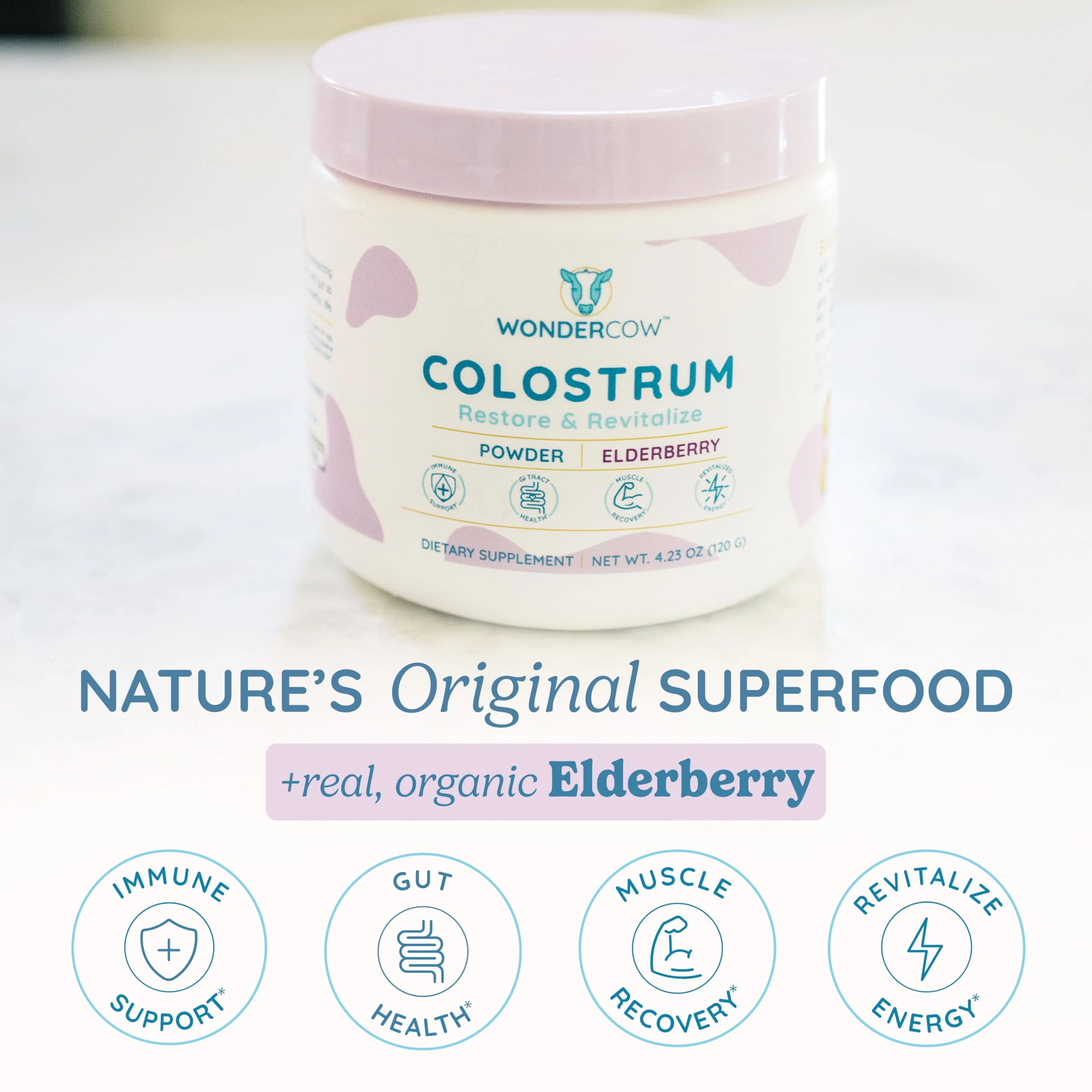 WONDERCOW Colostrum Supplement Powder for Gut Health, Immune Support & Wellness | Natural IgG Pure Whole Bovine Colostrum Superfood, Elderberry, 60 Servings - Image 4