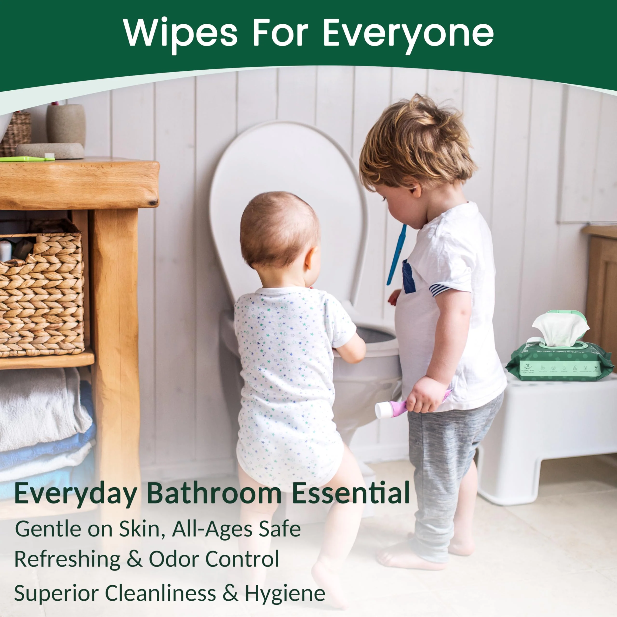 WONDERFUL Flushable Wipes, Mint 100% Plant-Based Wet Butt Wipe for Adults & Kids, Sewer Septic Safe, Gentle for Sensitive Skin, Wipes Flushable Pack for Bathroom & Travel, 6-Pack (360 Counts) - Image 7