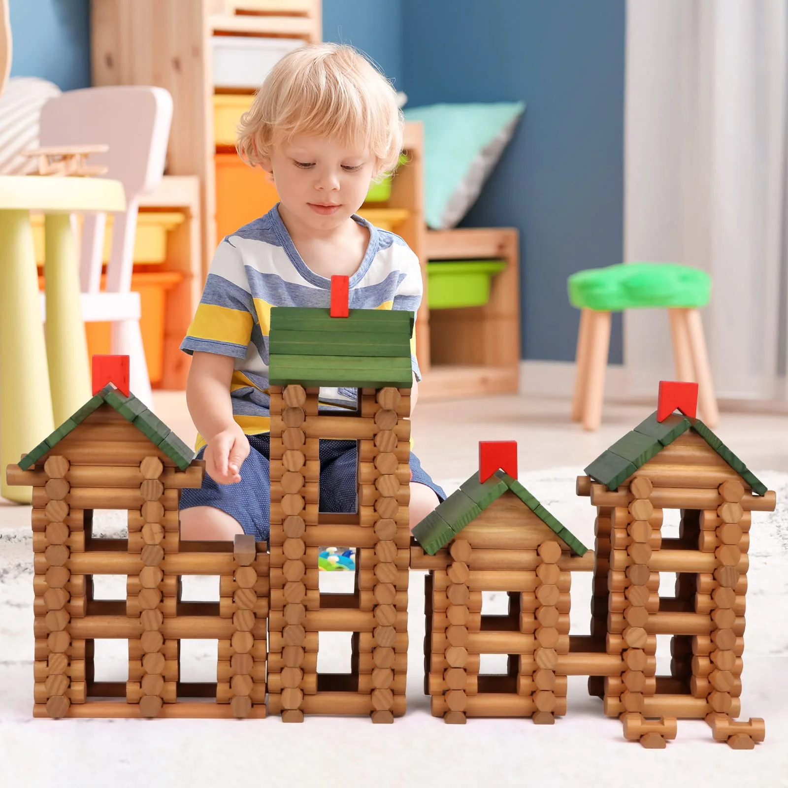 Wondertoys 530 Pcs Wooden Logs Set Ages 3+, Classic Building Log Toys for Kids, Creative Construction Engineering Educational Gifts - Image 3
