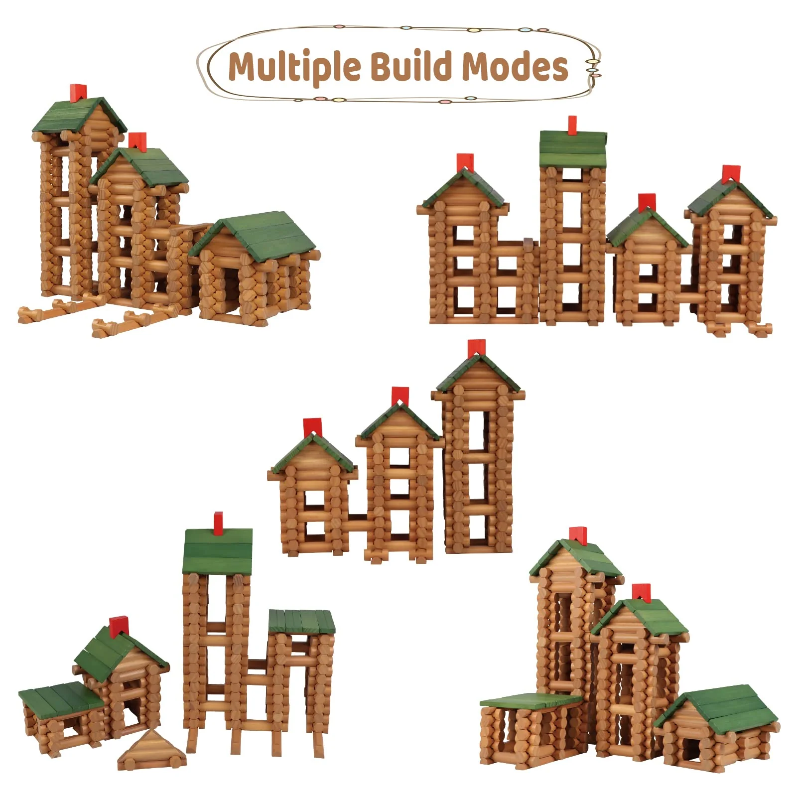 Wondertoys 530 Pcs Wooden Logs Set Ages 3+, Classic Building Log Toys for Kids, Creative Construction Engineering Educational Gifts - Image 4