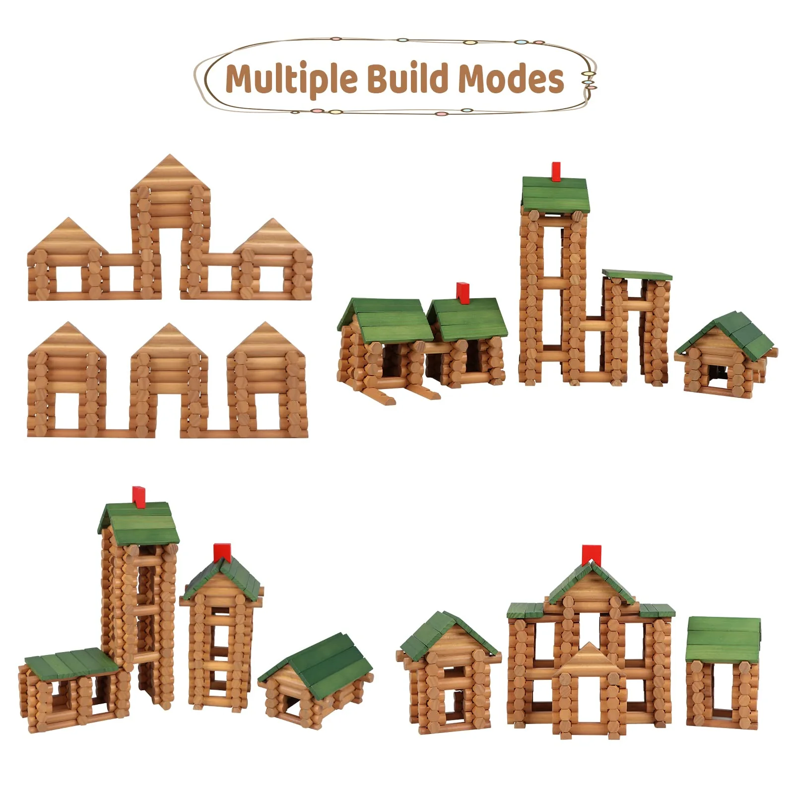 Wondertoys 530 Pcs Wooden Logs Set Ages 3+, Classic Building Log Toys for Kids, Creative Construction Engineering Educational Gifts - Image 7