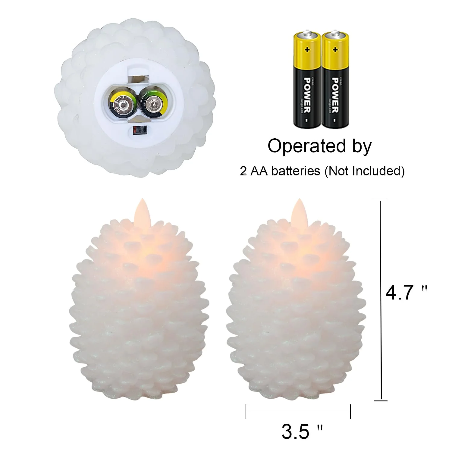 Wondise Pine Cone Flameless Flickering Candles with Remote and Timer, Set of 2 Battery Operated LED Candles Real Wax Christmas Home Decoration Candle(3.5 x 4.7 Inches, White) - Image 4
