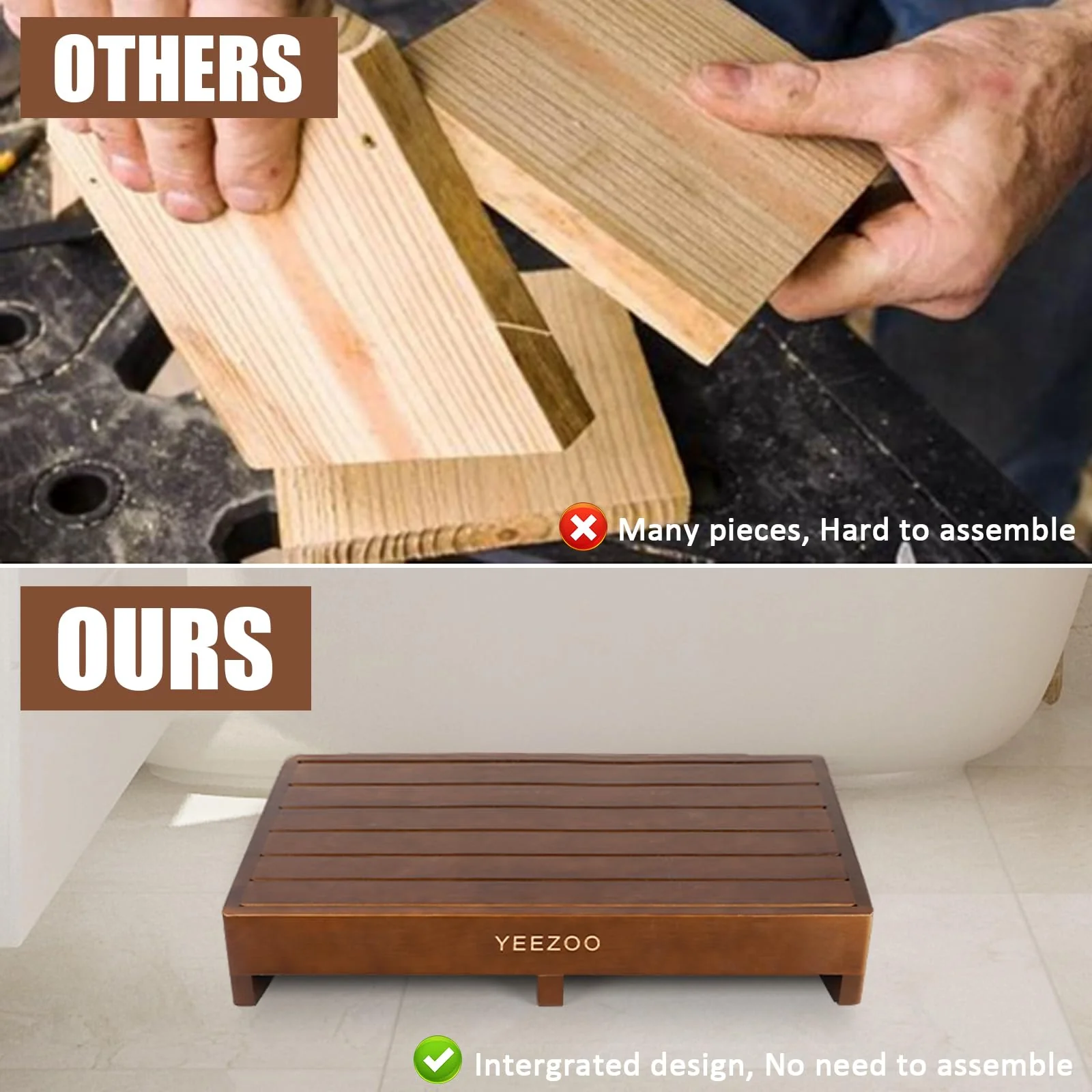 Wooden one Step Stool- Solid Pine Wood Step Riser with Non-Slip Pads, Wood Step Stool for Elderly Adults, high Bed, Bathroom, Kitchen (31.5" L*15.7" W*3.9" H, Brown, 400LBs Capacity) - Image 5
