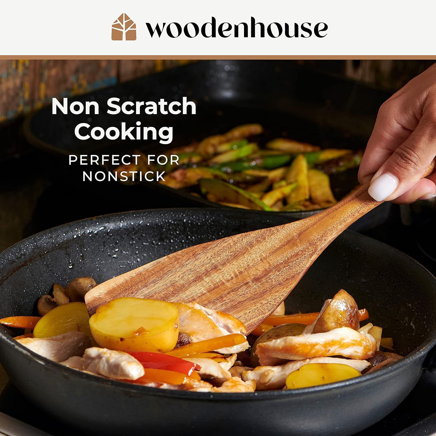 Wooden Spoons for Cooking – 10 Pcs Teak Wood Utensil Set, Durable, Nonstick Safe & Heat Resistant with Ergonomic Handles - Image 5