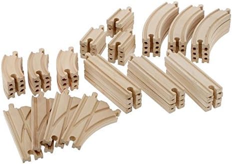 Wooden Train Track 52 Piece Set-18 Feet Of Track Expansion - 5 Distinct Pieces - 100% Compatible with All Major Brands Including Thomas Wooden Railway System: Screen Free Christmas Gift For Toddlers - Image 3