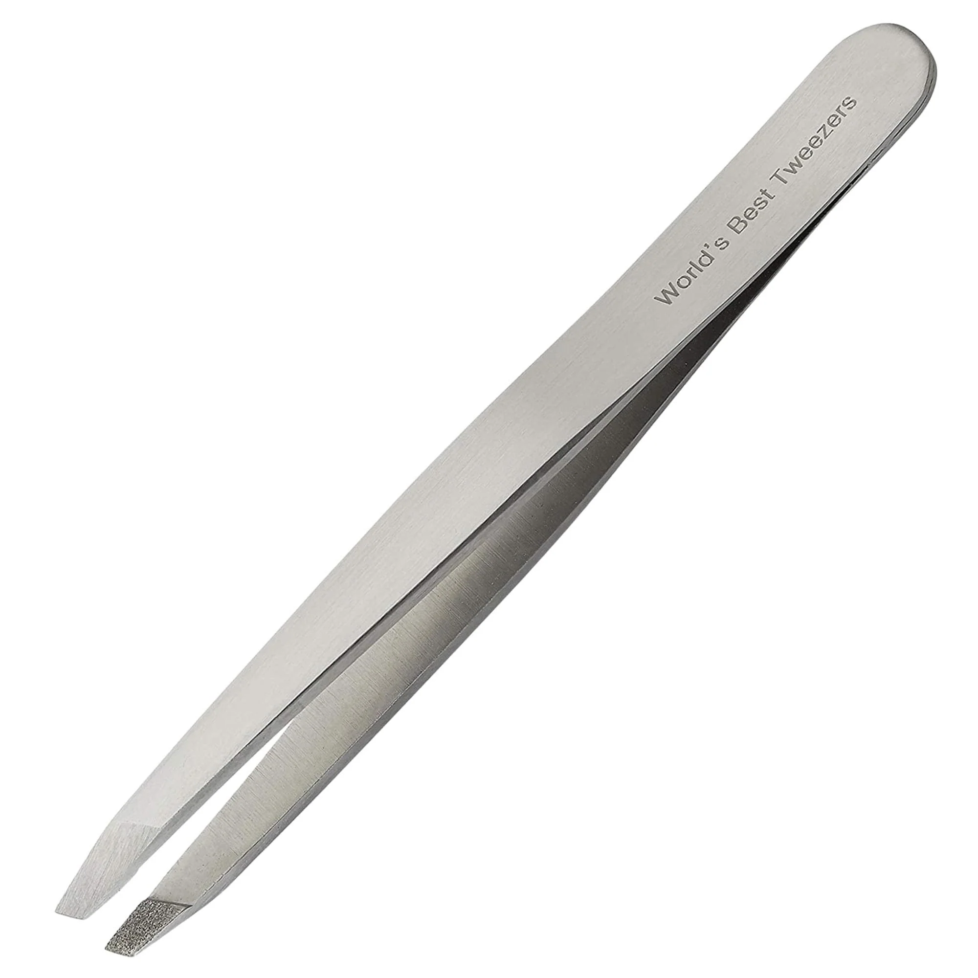 World's Best Tweezers Diamond Tip - Diamond Coated Slant Precision Tweezer for Eyebrow, Facial & Ingrown Hair Removal - Suitably Aligned Stainless Steel Tool Grabs Hair from The Root