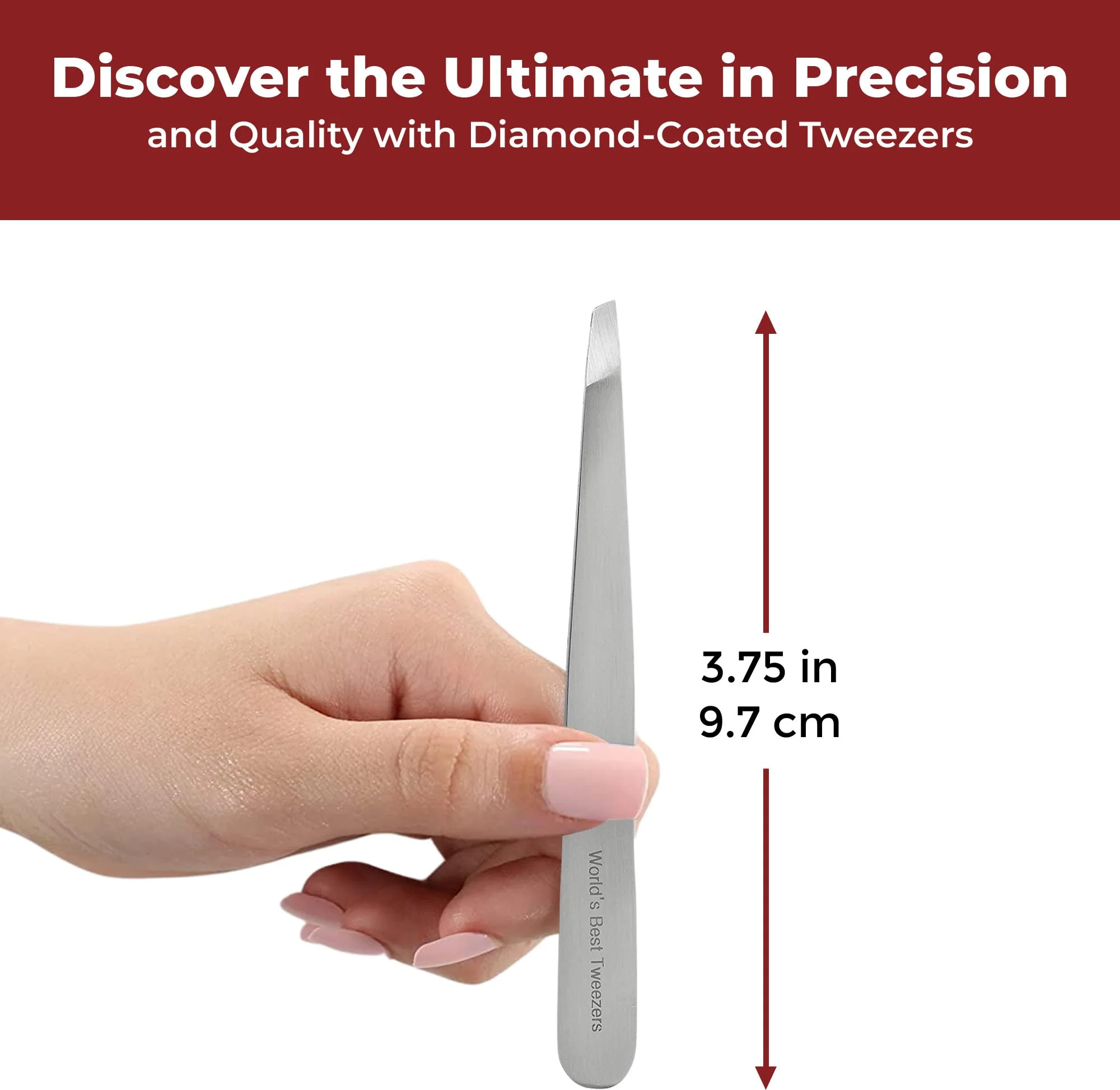 World's Best Tweezers Diamond Tip - Diamond Coated Slant Precision Tweezer for Eyebrow, Facial & Ingrown Hair Removal - Suitably Aligned Stainless Steel Tool Grabs Hair from The Root - Image 6