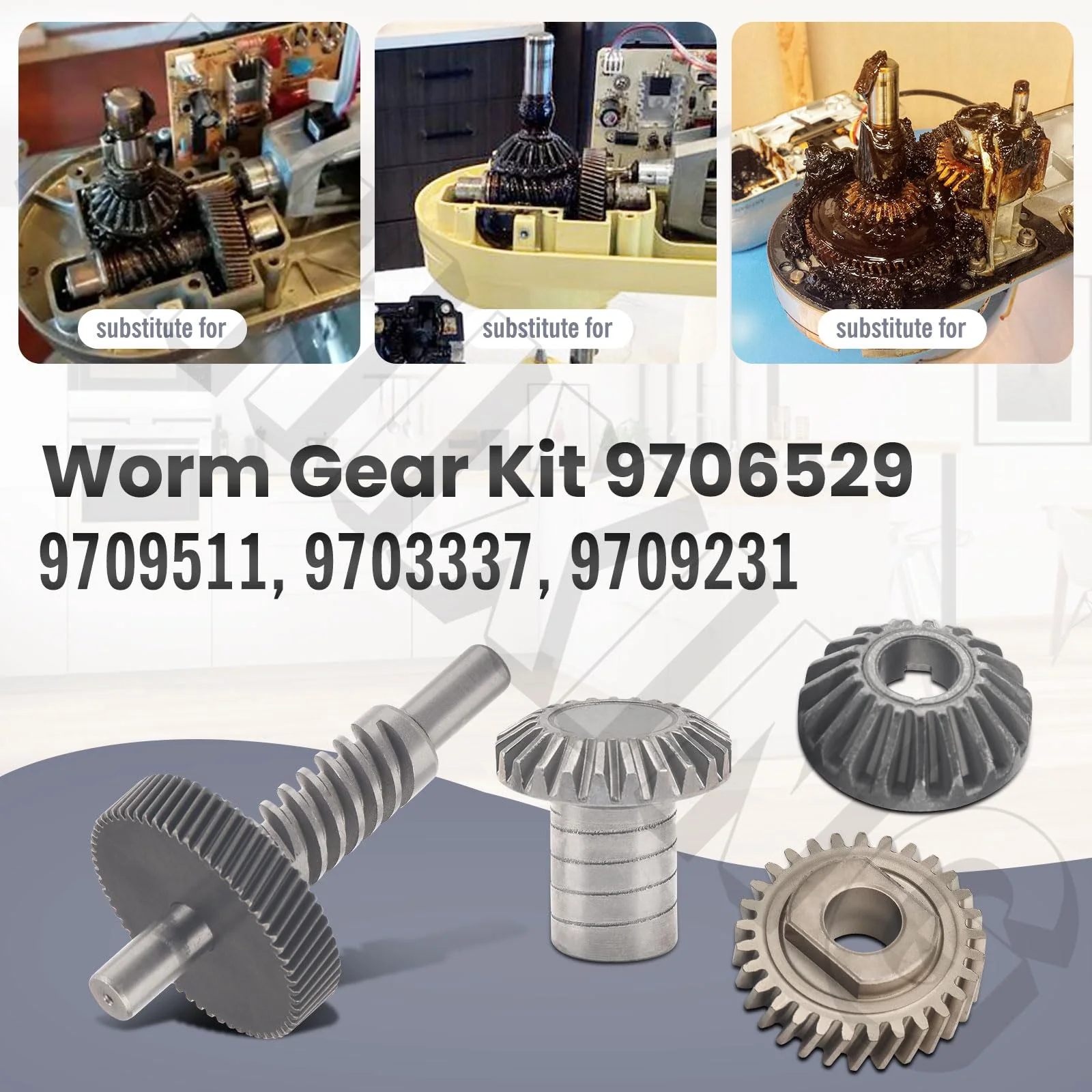 Worm Gear Kit 9706529, 9709511, 9703337, 9709231 Compatible With Whirlpool/KitchenAid 5QT & 6QT Stand Mixer with Worm Gear, Food Grade Grease, Retaining Ring Pliers, Mixer Bevel Gear Kit etc - Image 3