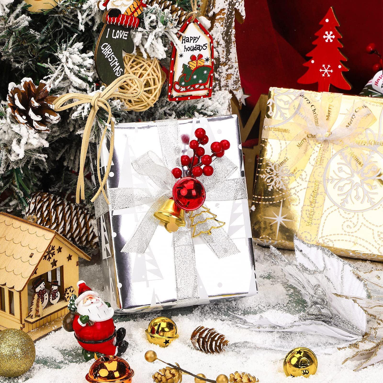 WRAPAHOLIC 30 Inch Christmas Wrapping Paper Roll - Jumbo Roll Red Green Gold and Silver Snowflakes Trees Holiday Collection with Metallic Foil Shine - 4 Rolls - 30 Inch x 120 Inch Per Roll - Image 4