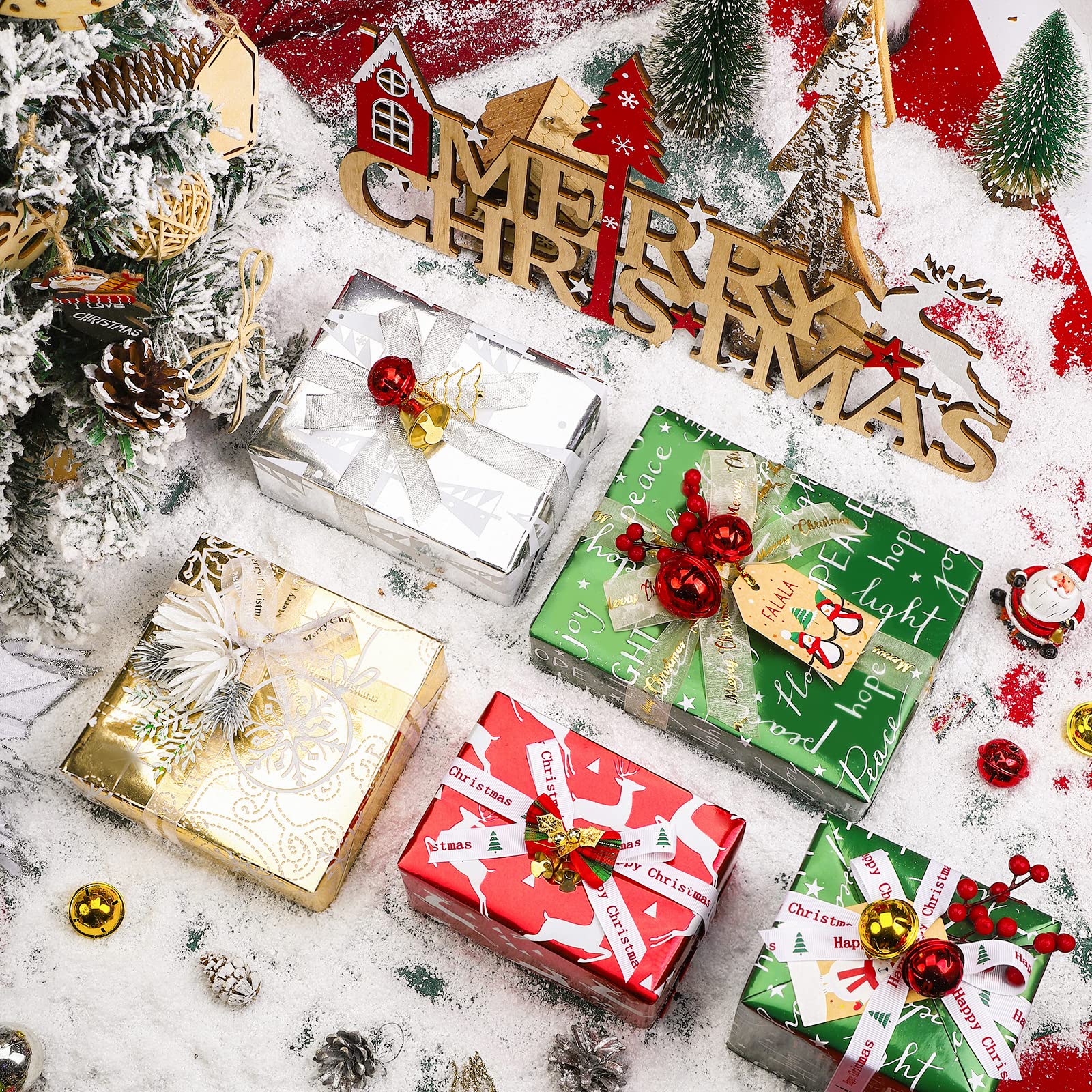 WRAPAHOLIC 30 Inch Christmas Wrapping Paper Roll - Jumbo Roll Red Green Gold and Silver Snowflakes Trees Holiday Collection with Metallic Foil Shine - 4 Rolls - 30 Inch x 120 Inch Per Roll - Image 5