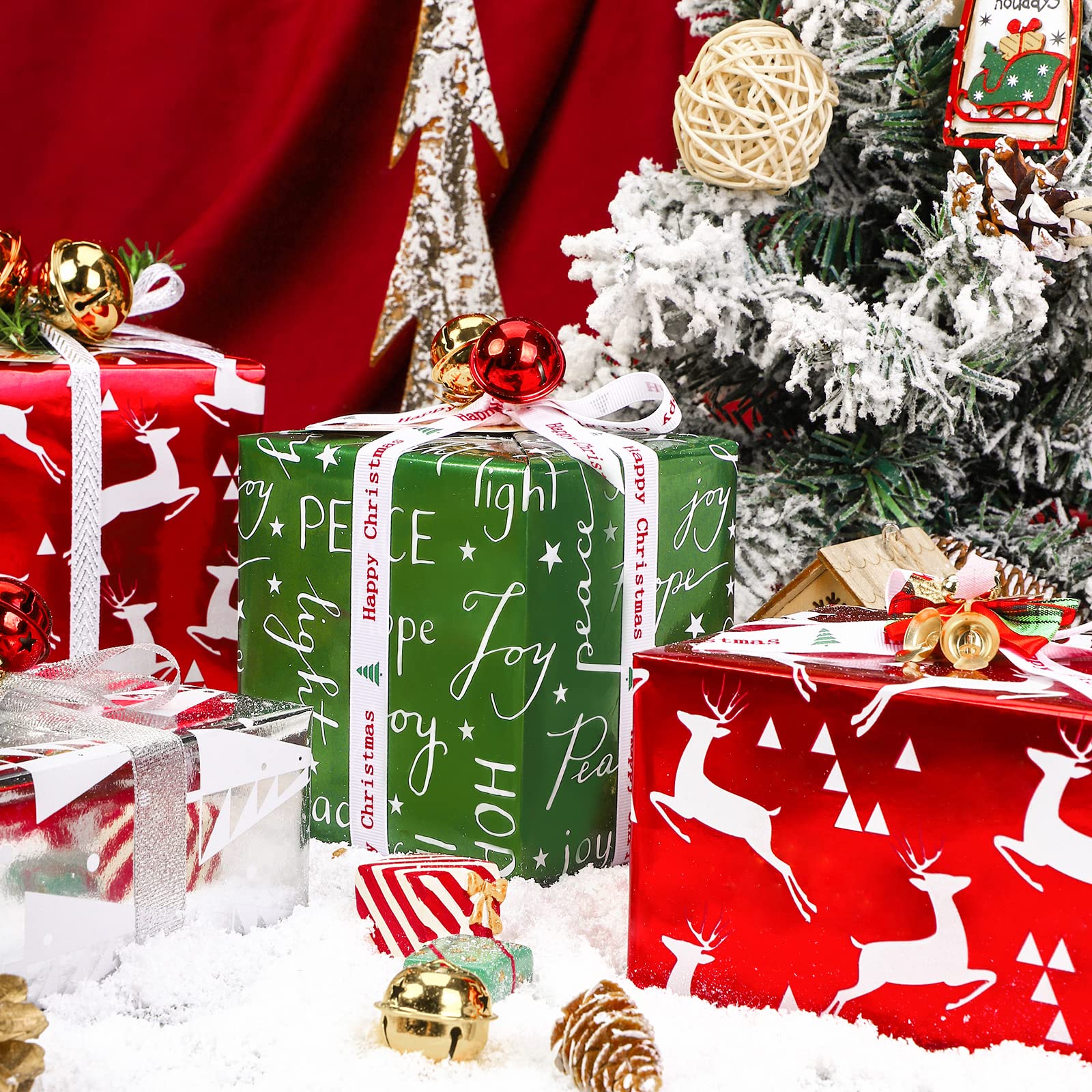 WRAPAHOLIC 30 Inch Christmas Wrapping Paper Roll - Jumbo Roll Red Green Gold and Silver Snowflakes Trees Holiday Collection with Metallic Foil Shine - 4 Rolls - 30 Inch x 120 Inch Per Roll - Image 6