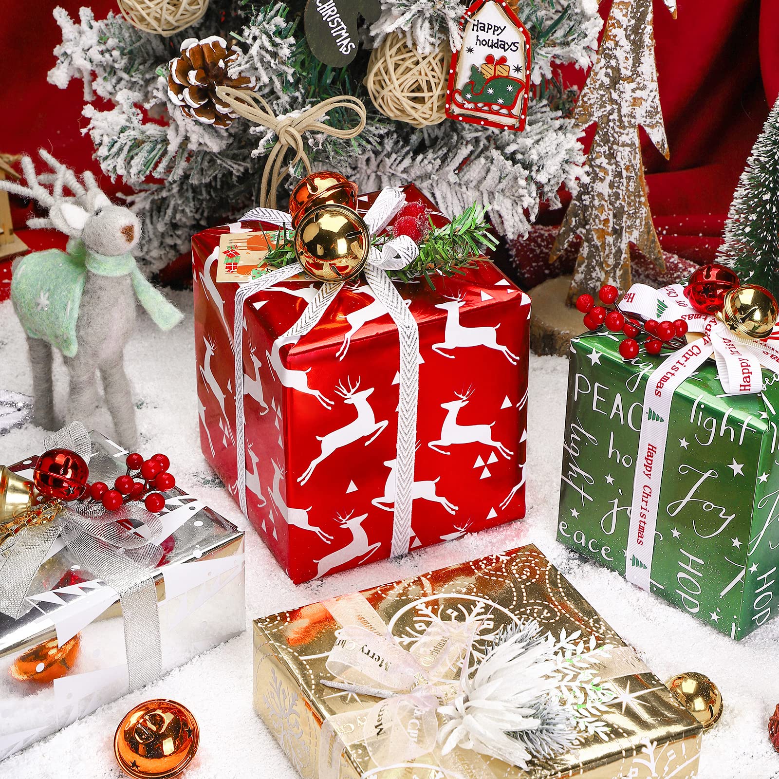 WRAPAHOLIC 30 Inch Christmas Wrapping Paper Roll - Jumbo Roll Red Green Gold and Silver Snowflakes Trees Holiday Collection with Metallic Foil Shine - 4 Rolls - 30 Inch x 120 Inch Per Roll - Image 7