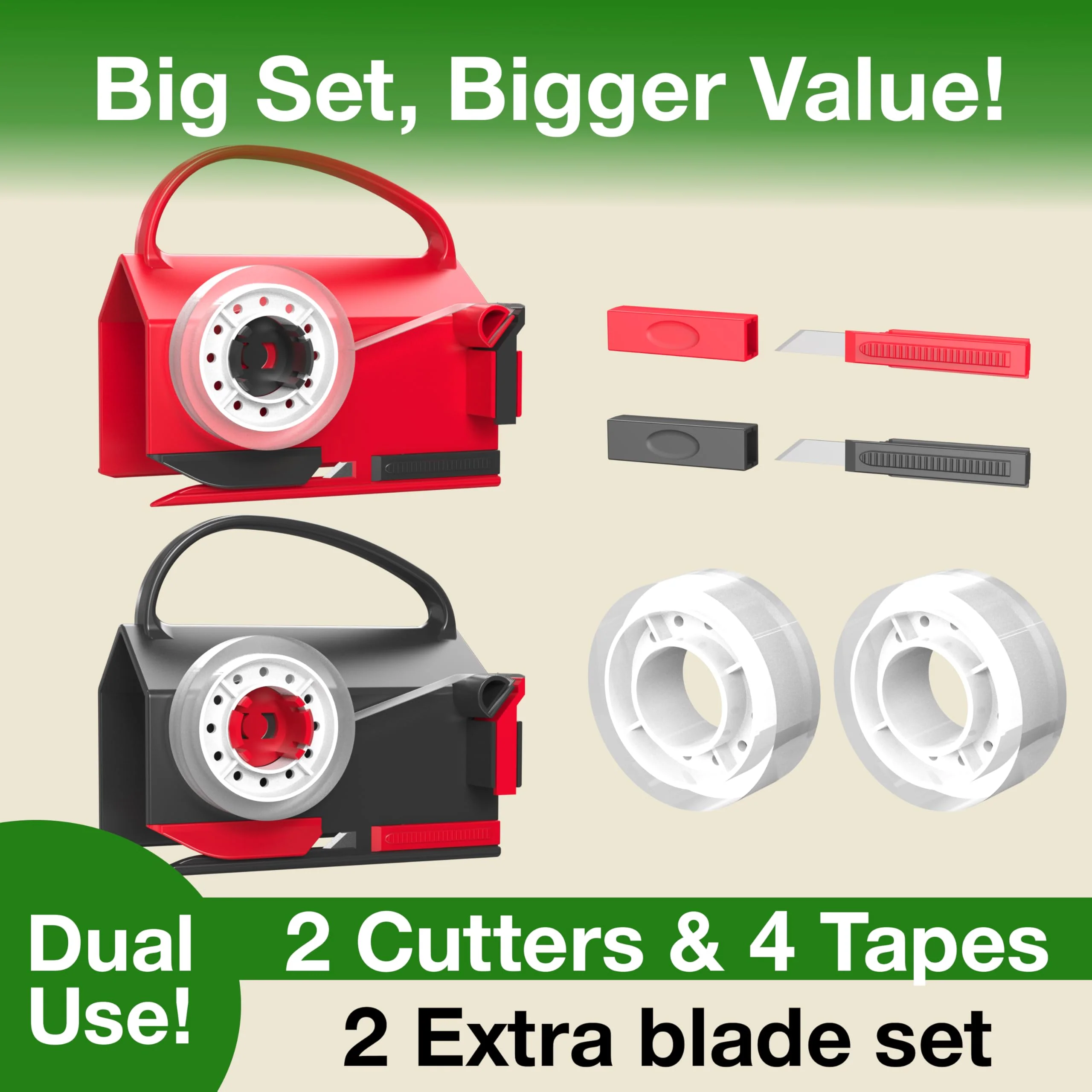 Wraprocut (2-Pack) Wrapping Paper Cutter & Tape Dispenser Dual Use with 4 Tapes,2 Replace Blades Kit for Christmas Gift Wrap Cutter Tool Paper Roll Holder Tube Sliding Slicing for Birthday Holiday. - Image 2