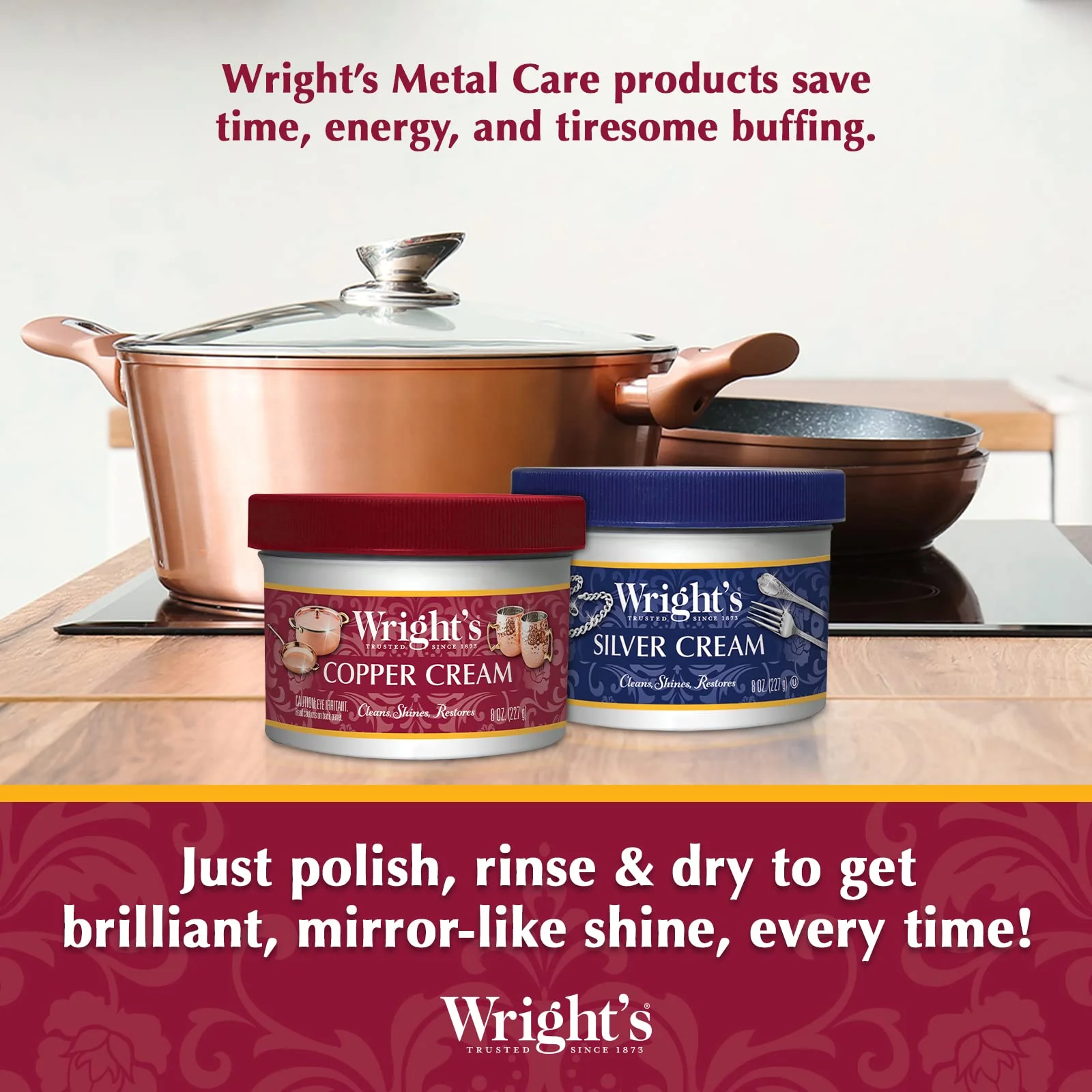 Wright's Silver and Copper Cleaner and Polish - 8 Ounce Each - Premium Metal Polish Silver Copper Brass Chrome and More - Image 4
