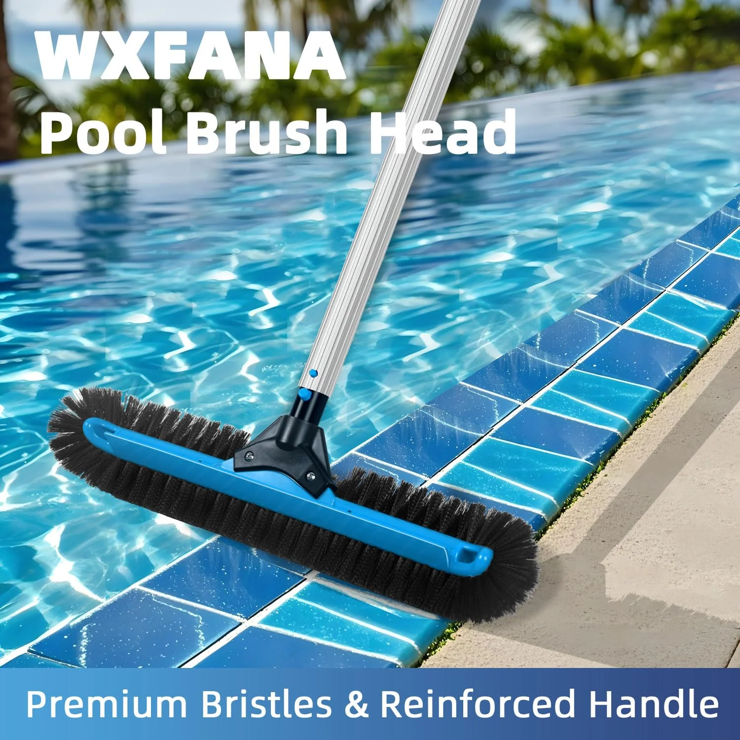 WXFANA 20" Wide Pool Brush Head, Heavy Duty Pool Cleaning Brush with 12-Rows Soft Bristles, Inground/Above Ground Pool Brushes with Curved Ends, Safe for Vinyl Liner - Image 3