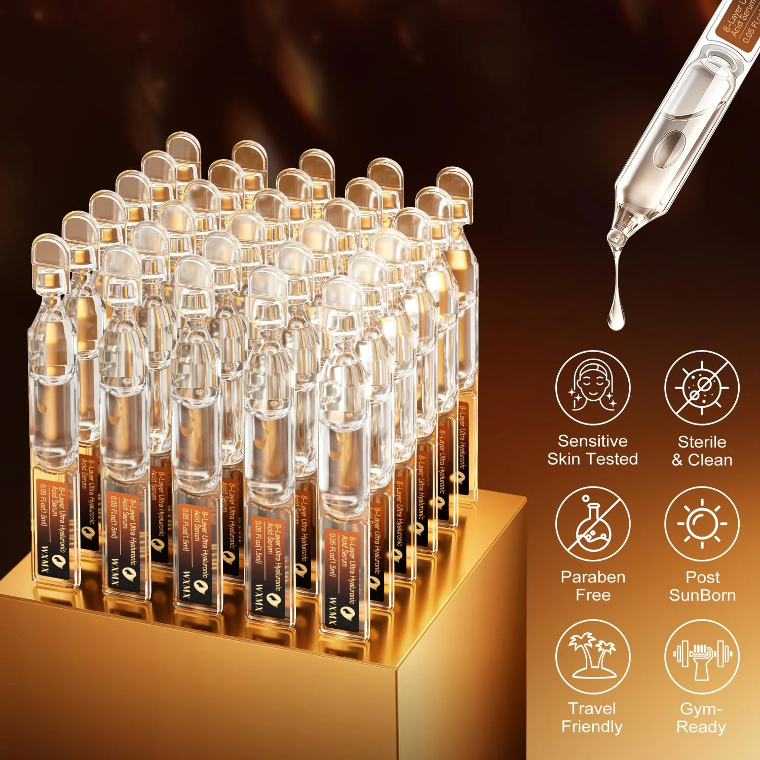 WXMX Ultra Hyaluronic Acid Serum With 8 HA Forms + Matrixyl 3000, Collagen Tri - Complex & Peptide, Multi - Layer Hydration Anti-Aging Serum, Hyaluronic Acid Serum for Face (0.05 Fl Oz (Pack of 30)) - Image 6