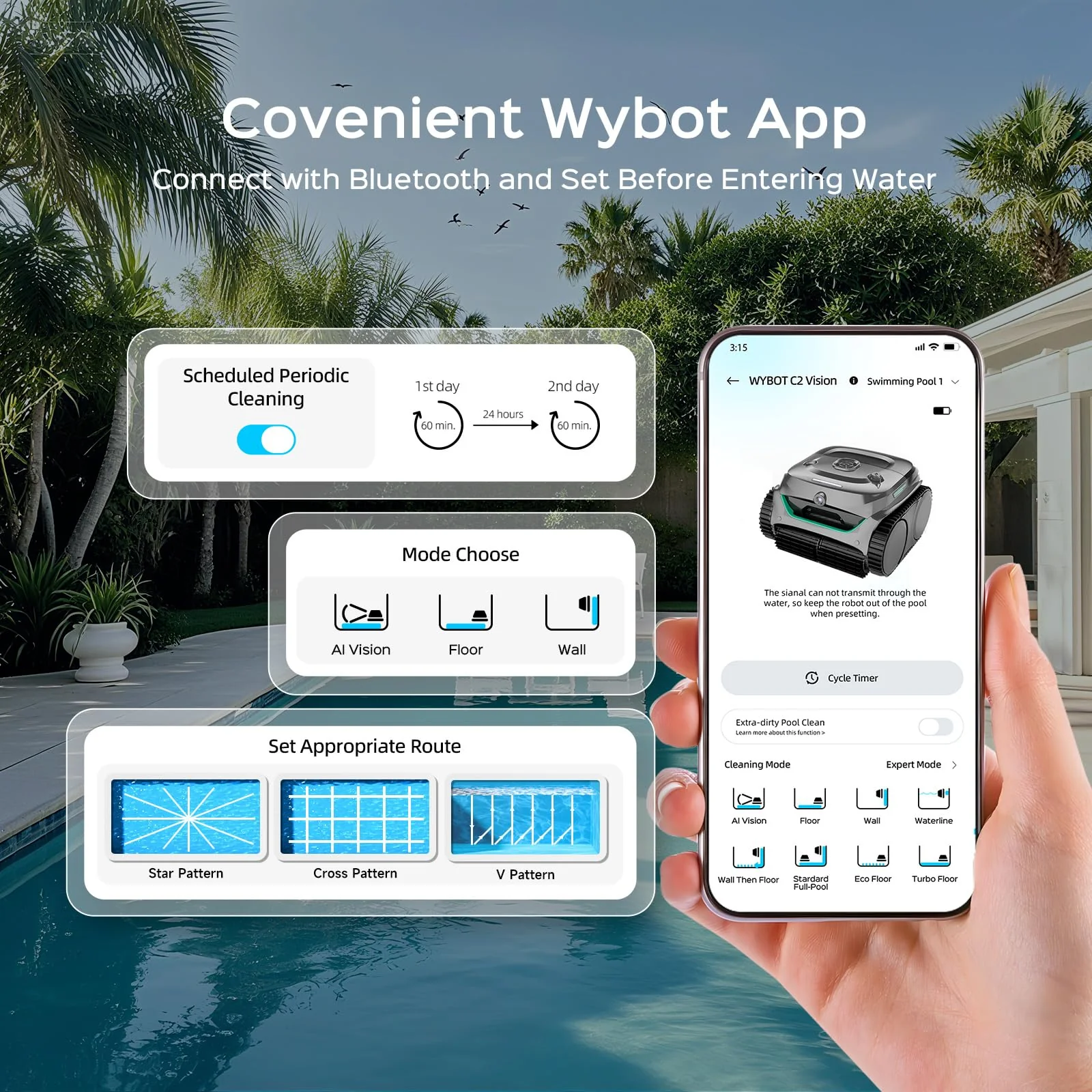 WYBOT (2026 New) C2 Vision AI Camera Robotic Pool Cleaner, Ultra-Fine Filter System Pool Robot, Powerful Suction, Wall Climbing, Waterline Cleaning, Gray Green - Image 3