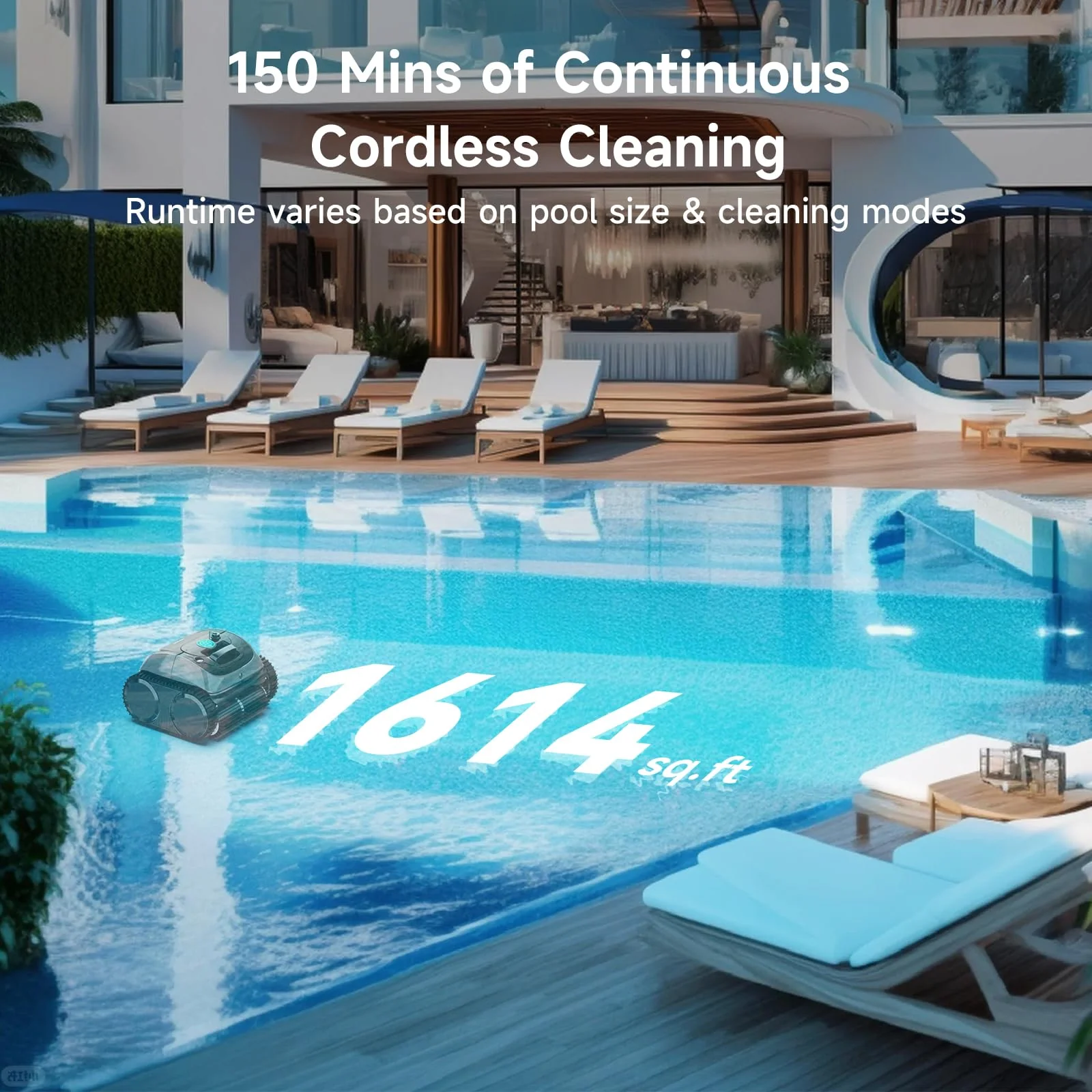 WYBOT C1 Cordless Robotic Pool Vacuum for Inground Pools, Above Ground Pool Cleaner 4-in-1 Wall & Waterline Cleaning Up to 1,614sq.ft, 150mins Smart Navigation, App Support - Image 2