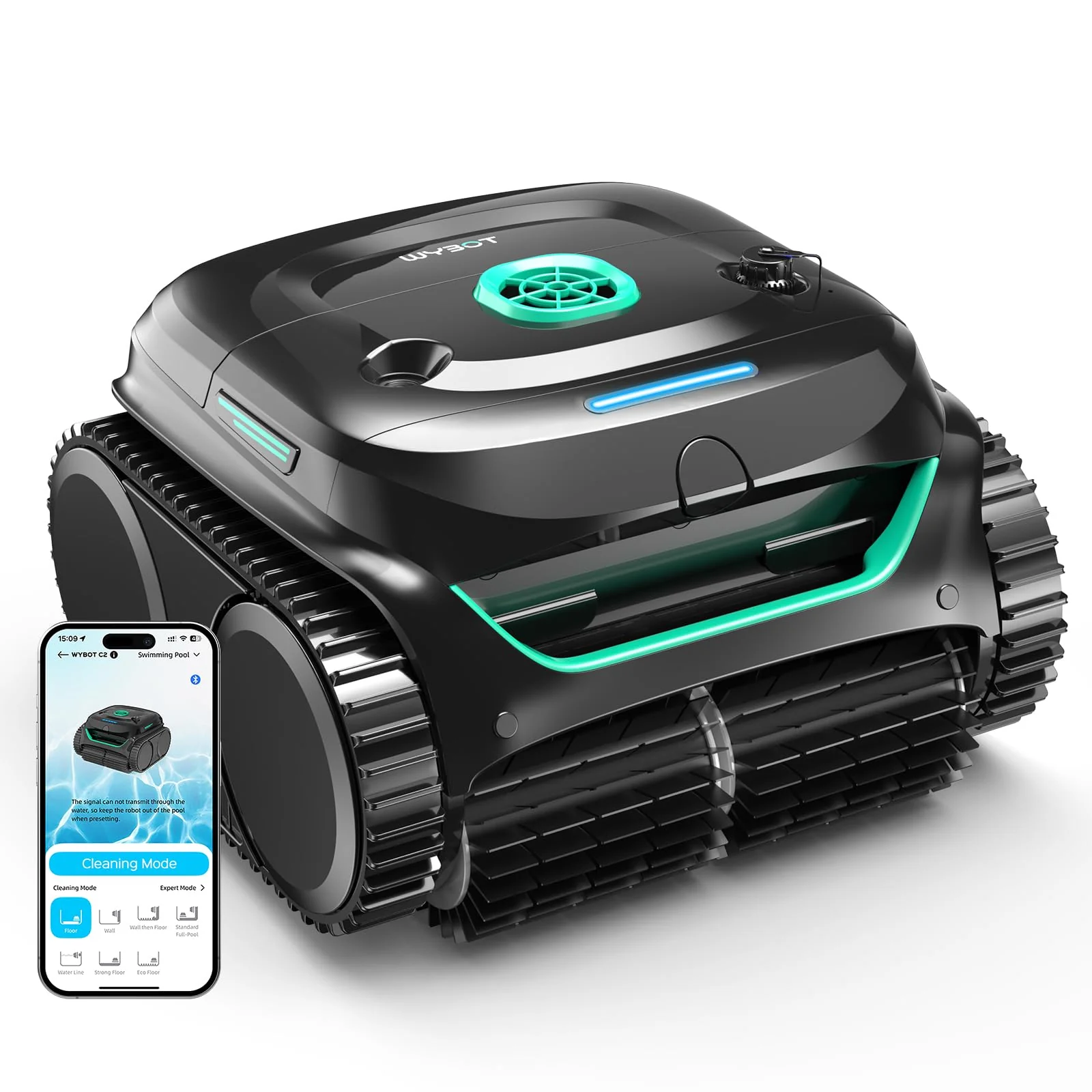 WYBOT C2 Cordless Robotic Pool Cleaner(2026 Upgraded Motor), Dual Filtration, Wall Climbing & Waterline Cleaning, App Scheduling, Smart Navigation, Pool Vacuum for Inground Pools-Black&Green