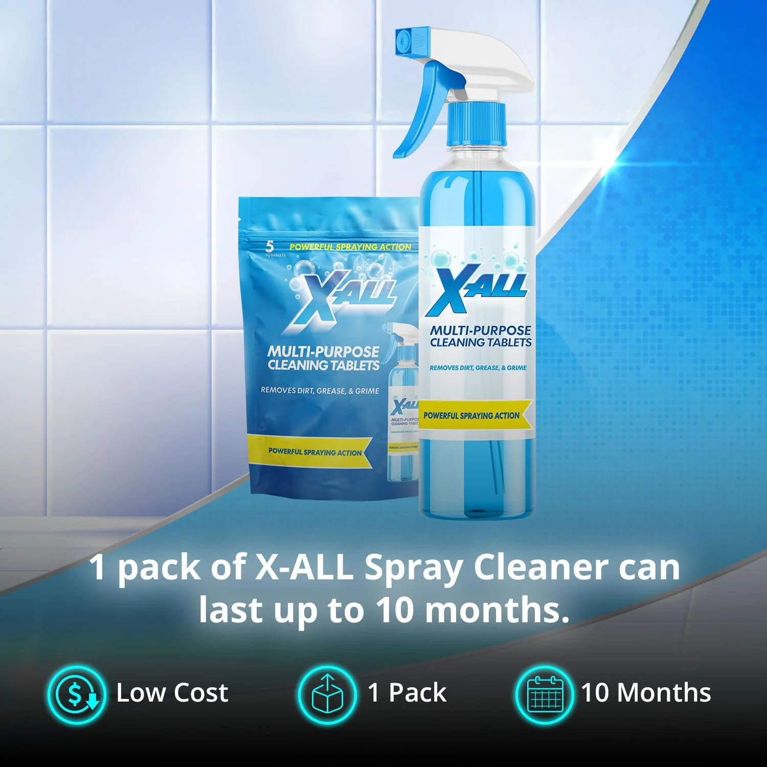 X-ALL Multi-Purpose Cleaner - Spray Bottle and 5x Cleaning Tablets - Image 5