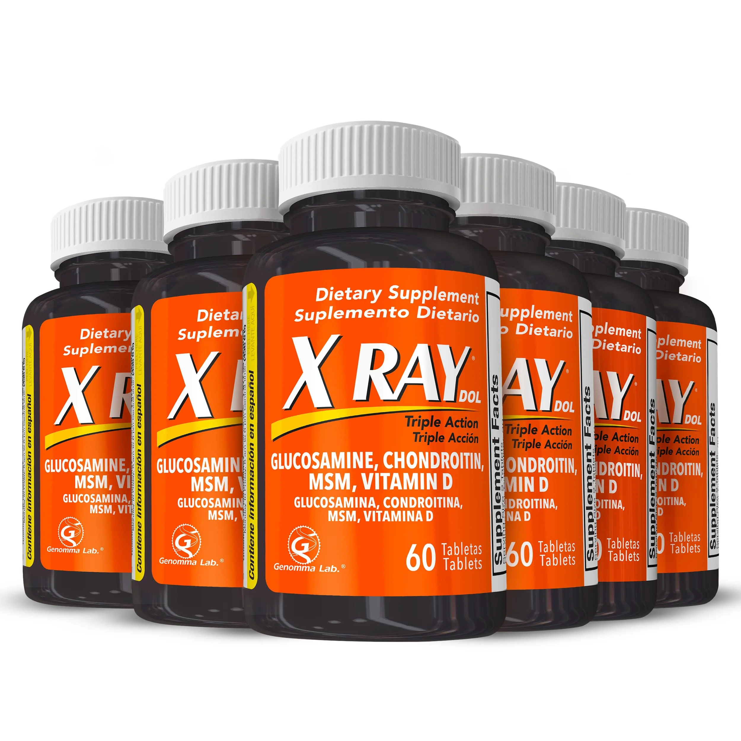 X Ray Dol Triple Action Joint Support Supplement with Glucosamine 1500mg, Chondroitin 800mg, MSM 750mg and 5X Vitamin D for Healthy Joints, Bones & Cartilage - 60 Count per Bottle - 6 Pack