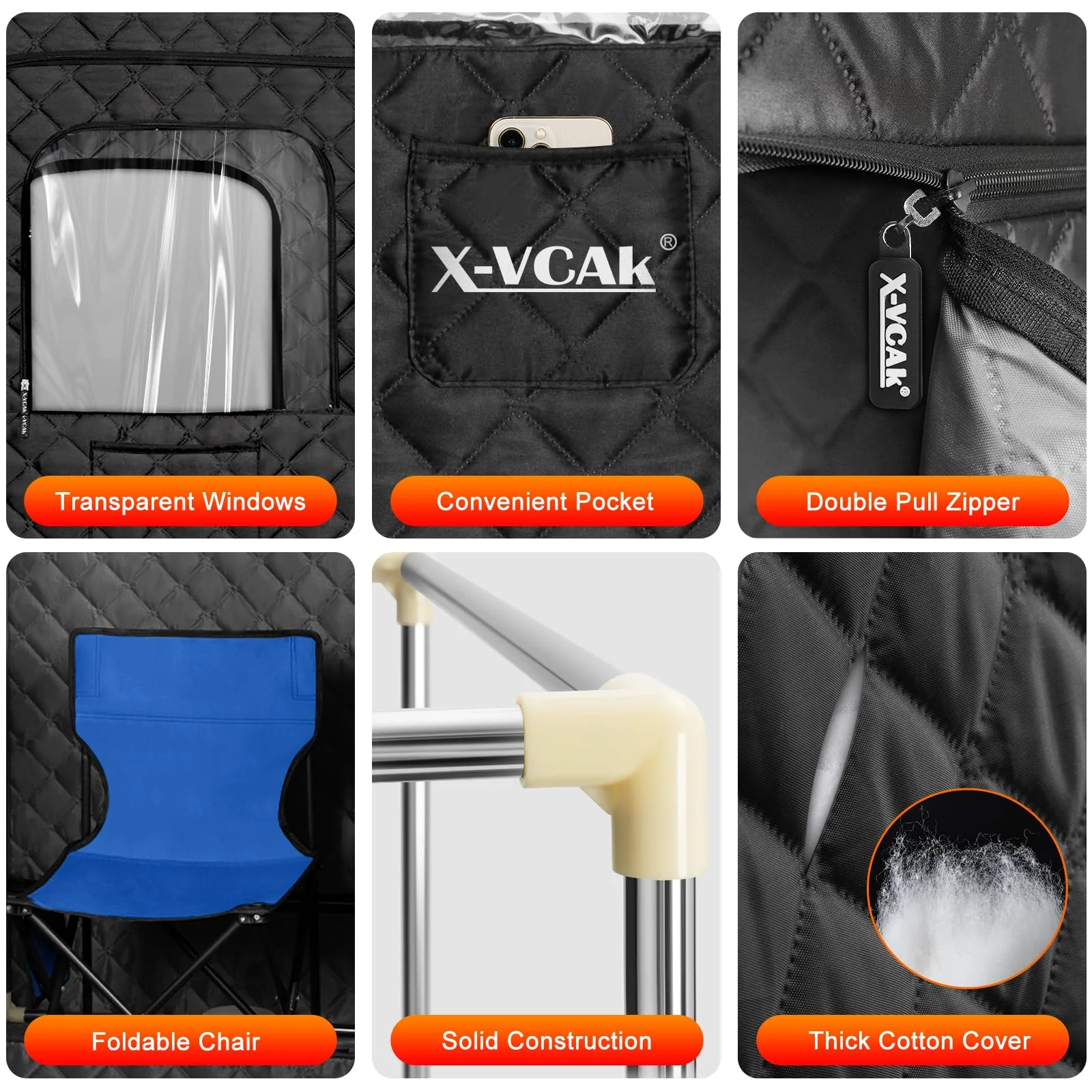 X-Vcak Upgraded Portable Sauna for Home，Relaxation, Steam Sauna for Home with Steamer, Remote Control, Folding Chair, 9 Levels - Image 6