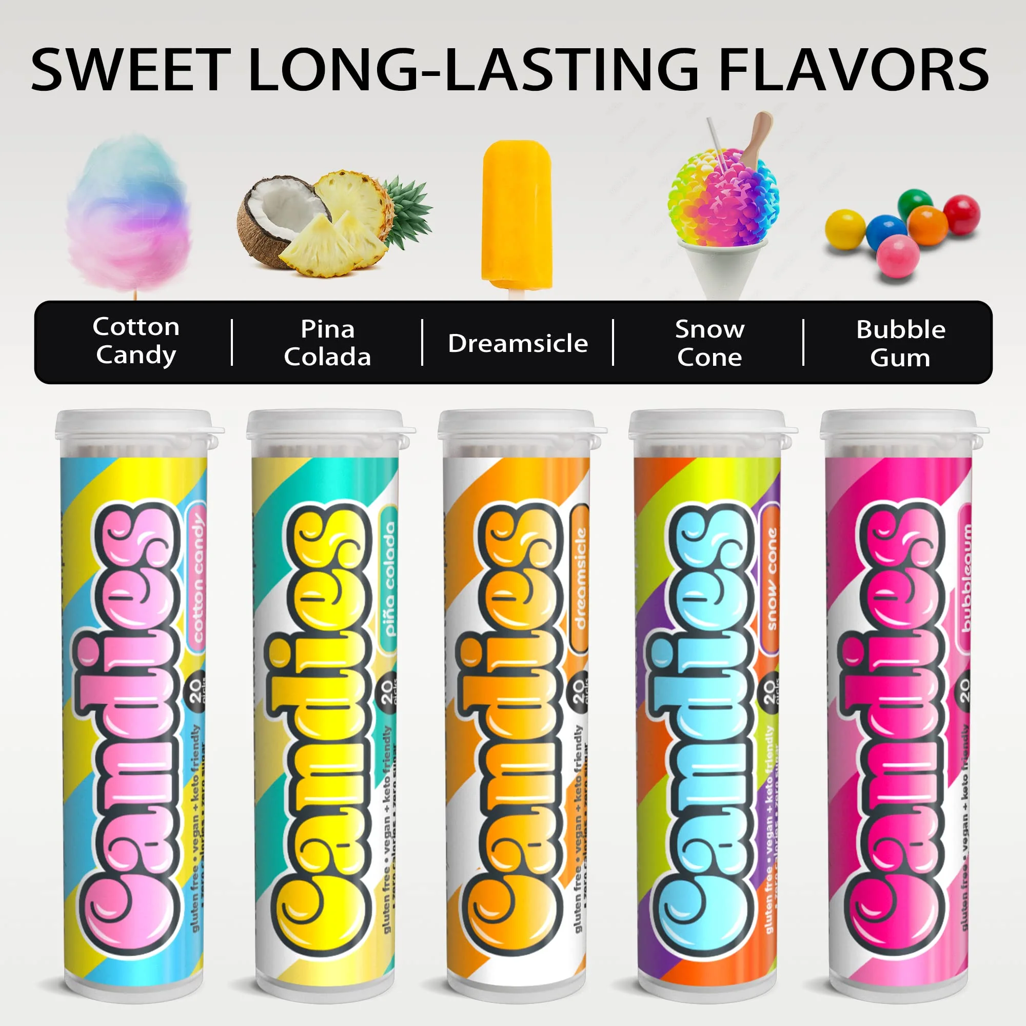 Xero Picks Candies - Infused Flavored Toothpicks (Candies Variety, 5 Pack - 100 Picks) Bubblegum, Pina Colada, Orange Creamsicle, Cotton Candy, Snow Cone and Candy Cane - Image 5
