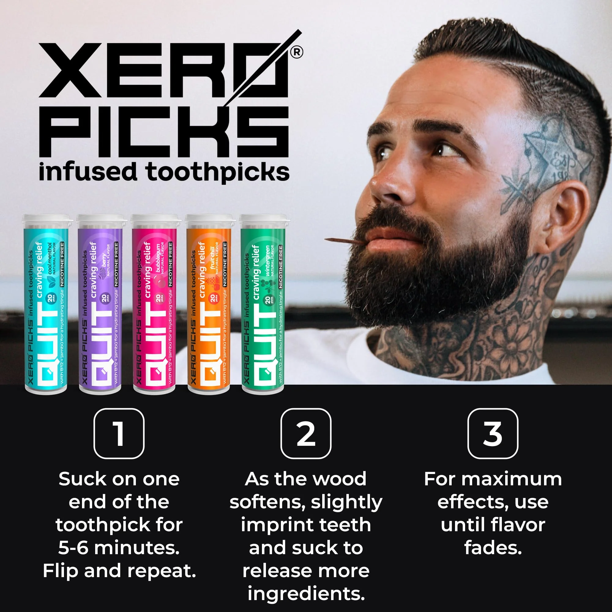 Xero Picks Infused Flavored Toothpicks to Help Quit Smoking - Nicotine Free (Variety Pack, 20 Count (Pack of 5)) Non-GMO Kosher Vegan - Image 7