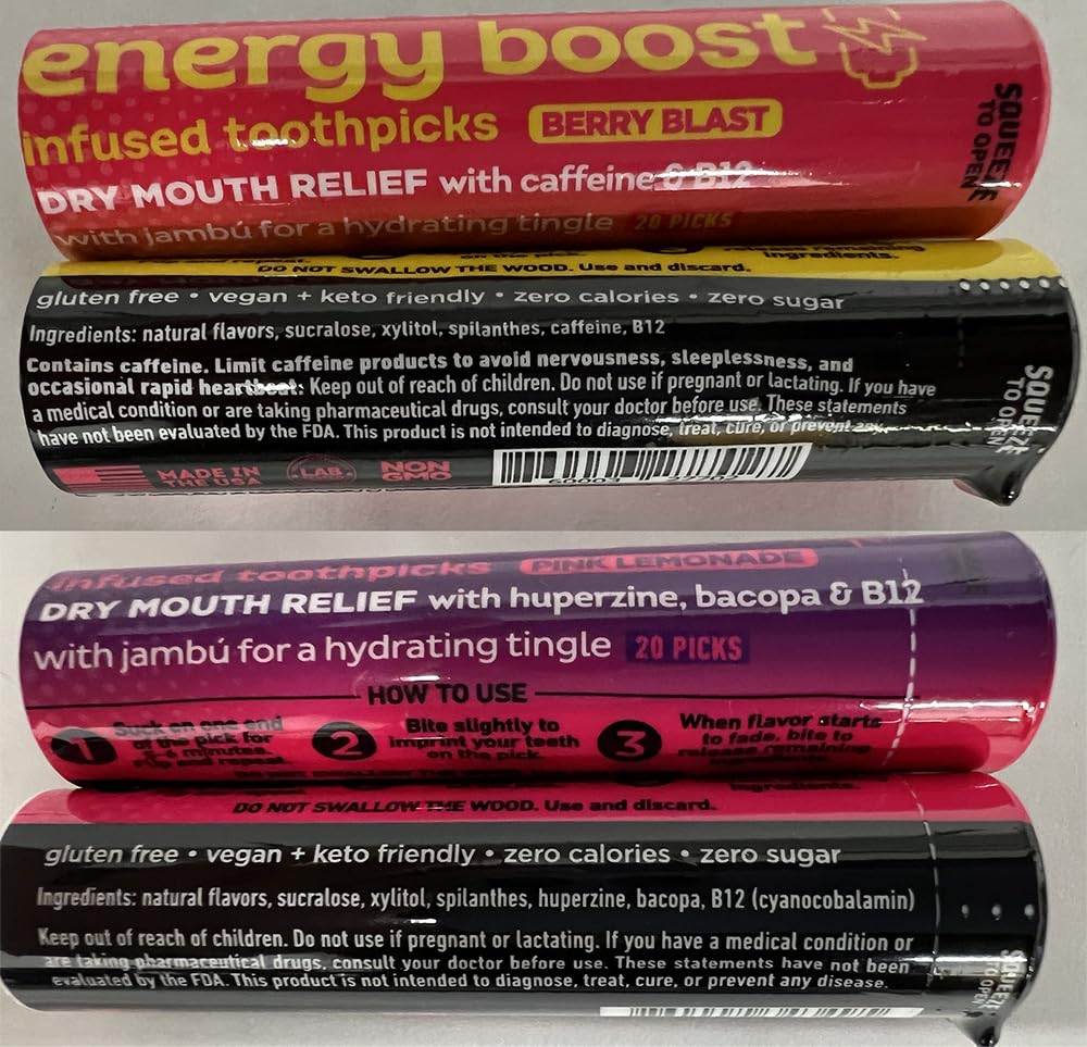 Xero Picks Wellness Flavored Toothpicks - Brain Boost, Immunity, Rest & Relax, Joint Health, and Energy Boost - 100 Picks (Variety, 5 Pack) Kosher - Sugar Free - Image 3