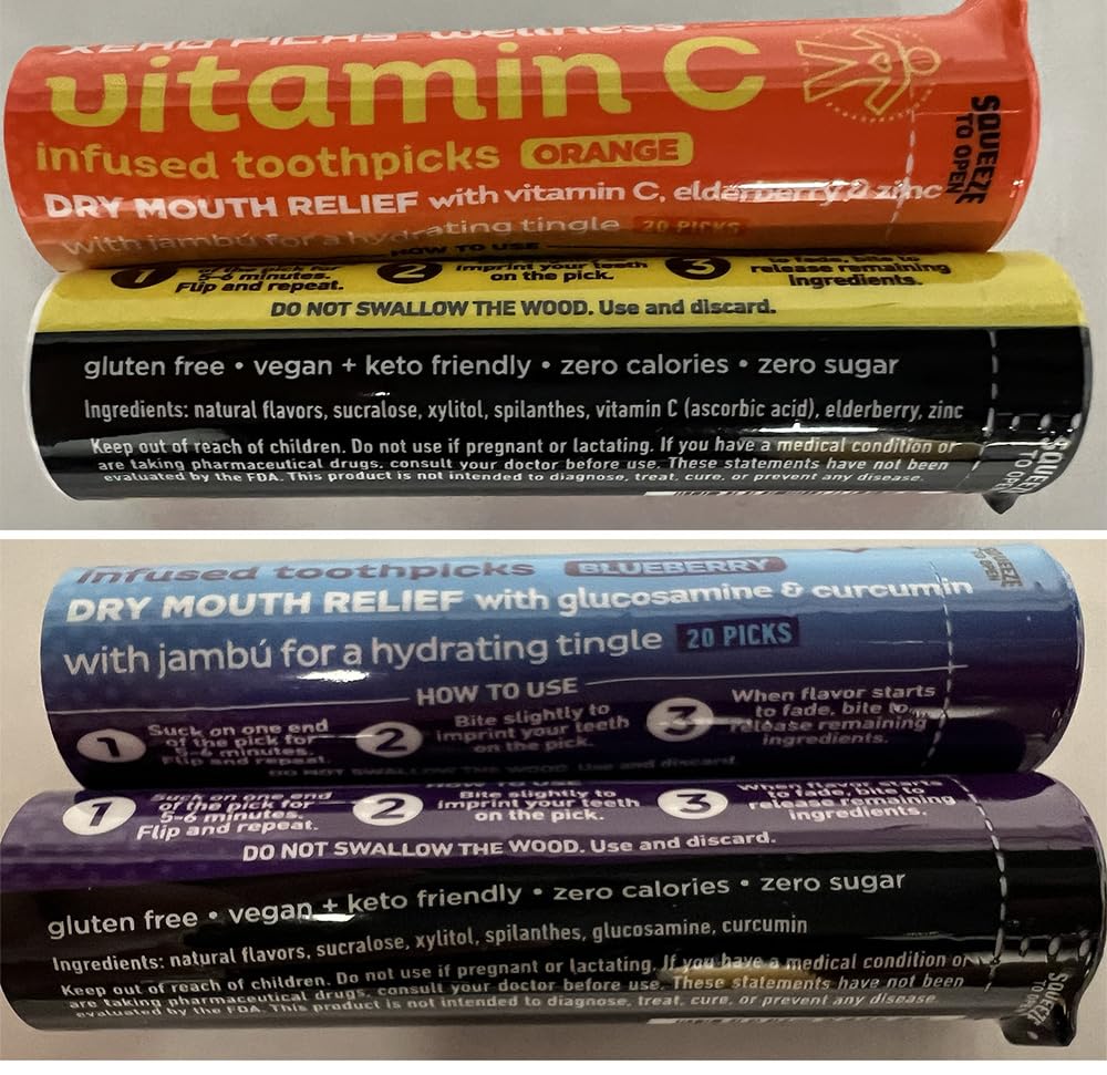 Xero Picks Wellness Flavored Toothpicks - Brain Boost, Immunity, Rest & Relax, Joint Health, and Energy Boost - 100 Picks (Variety, 5 Pack) Kosher - Sugar Free - Image 4