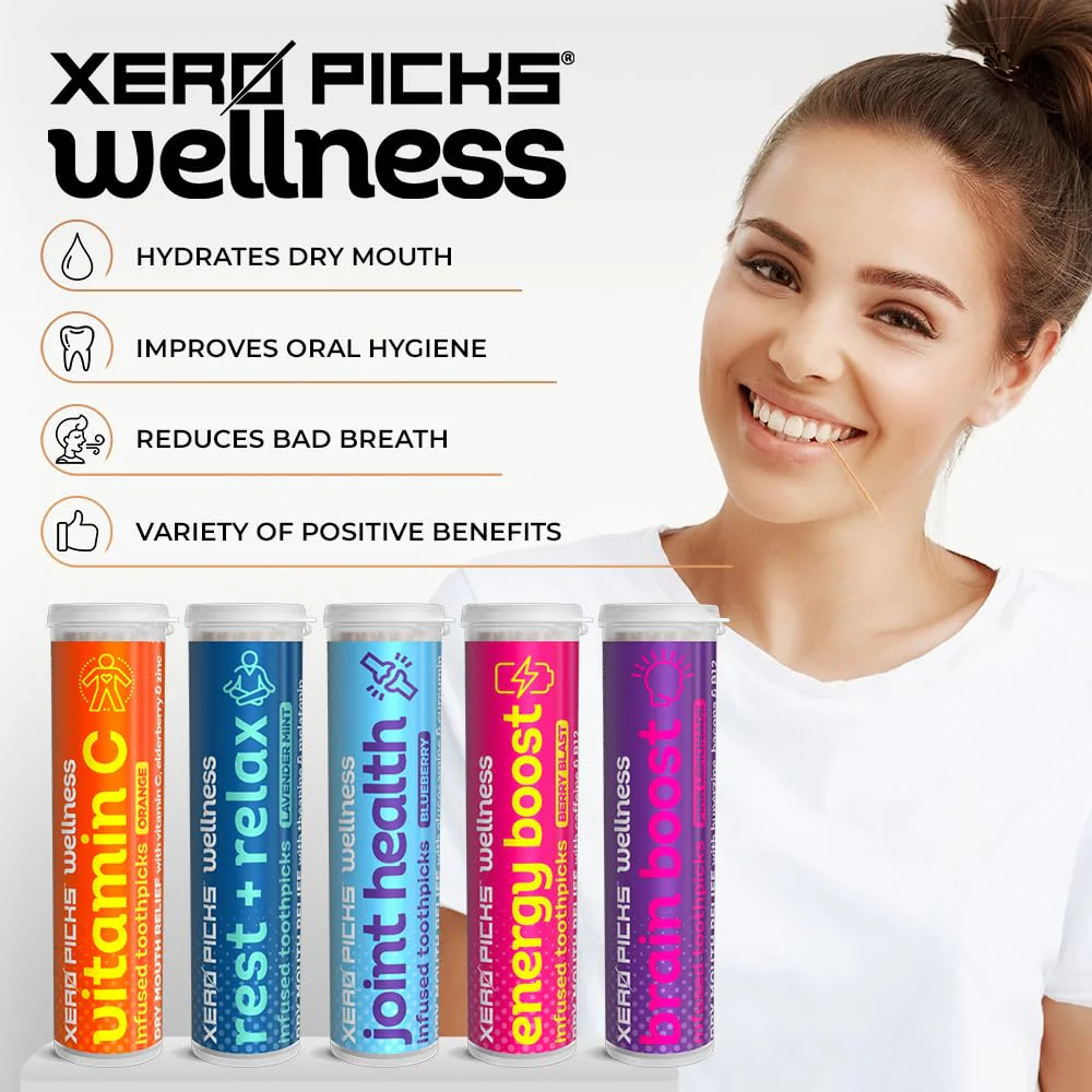 Xero Picks Wellness Flavored Toothpicks - Brain Boost, Immunity, Rest & Relax, Joint Health, and Energy Boost - 100 Picks (Variety, 5 Pack) Kosher - Sugar Free - Image 5