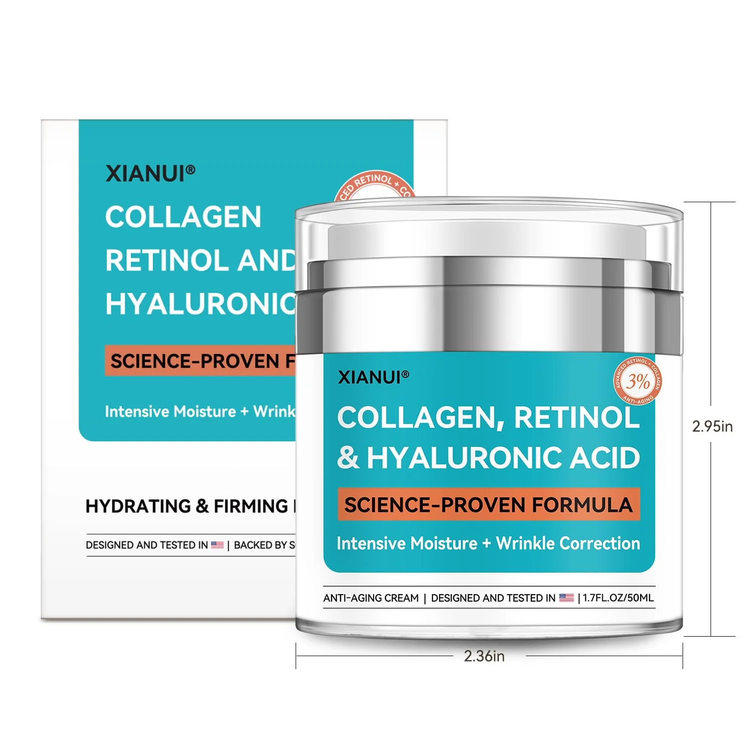 XIANUI Retinol Face Cream with Collagen & Hyaluronic Acid - Anti Aging & Firming Face Moisturizer for Women & Men - Wrinkle Reduction Night & Day Cream, 1.7 Fl Oz - Image 2